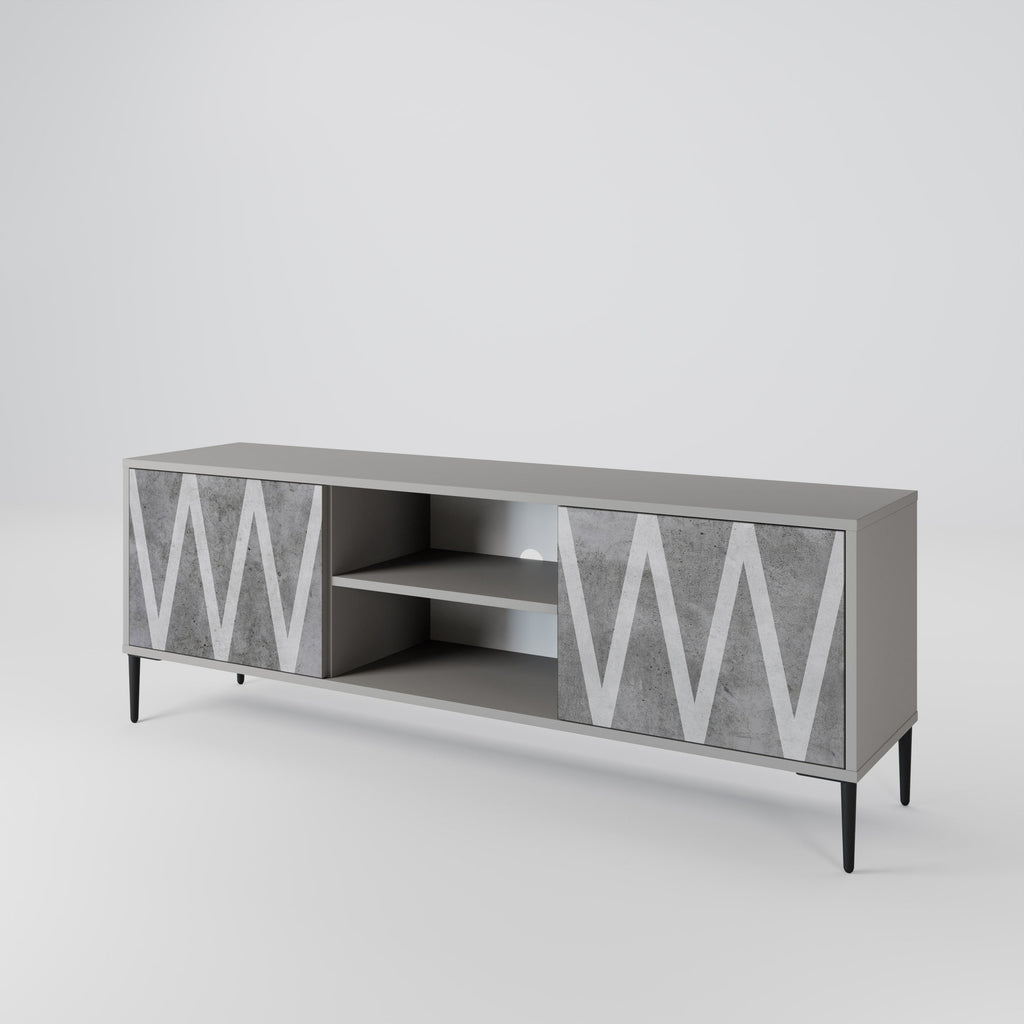 SOLID ZIG ZAG 2-Door TV Stand in Grey Finish