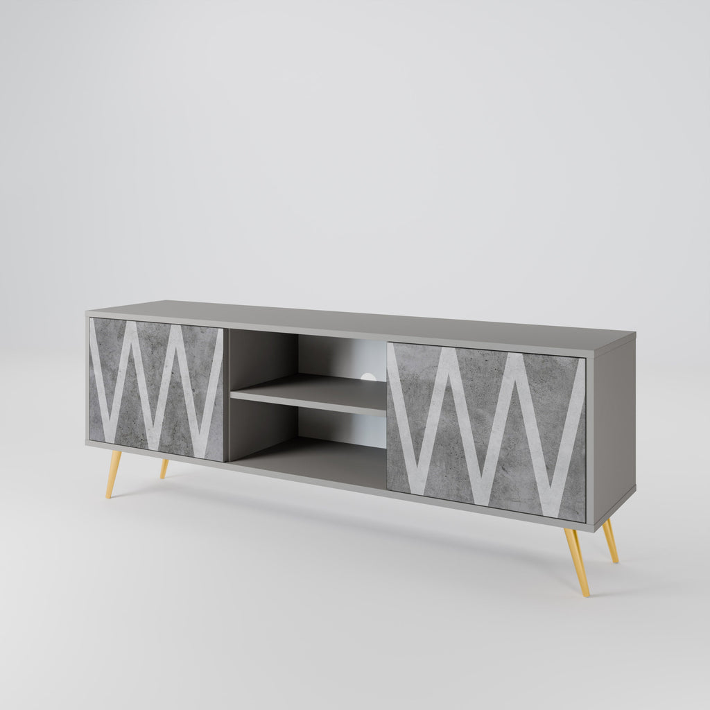 SOLID ZIG ZAG 2-Door TV Stand in Grey Finish