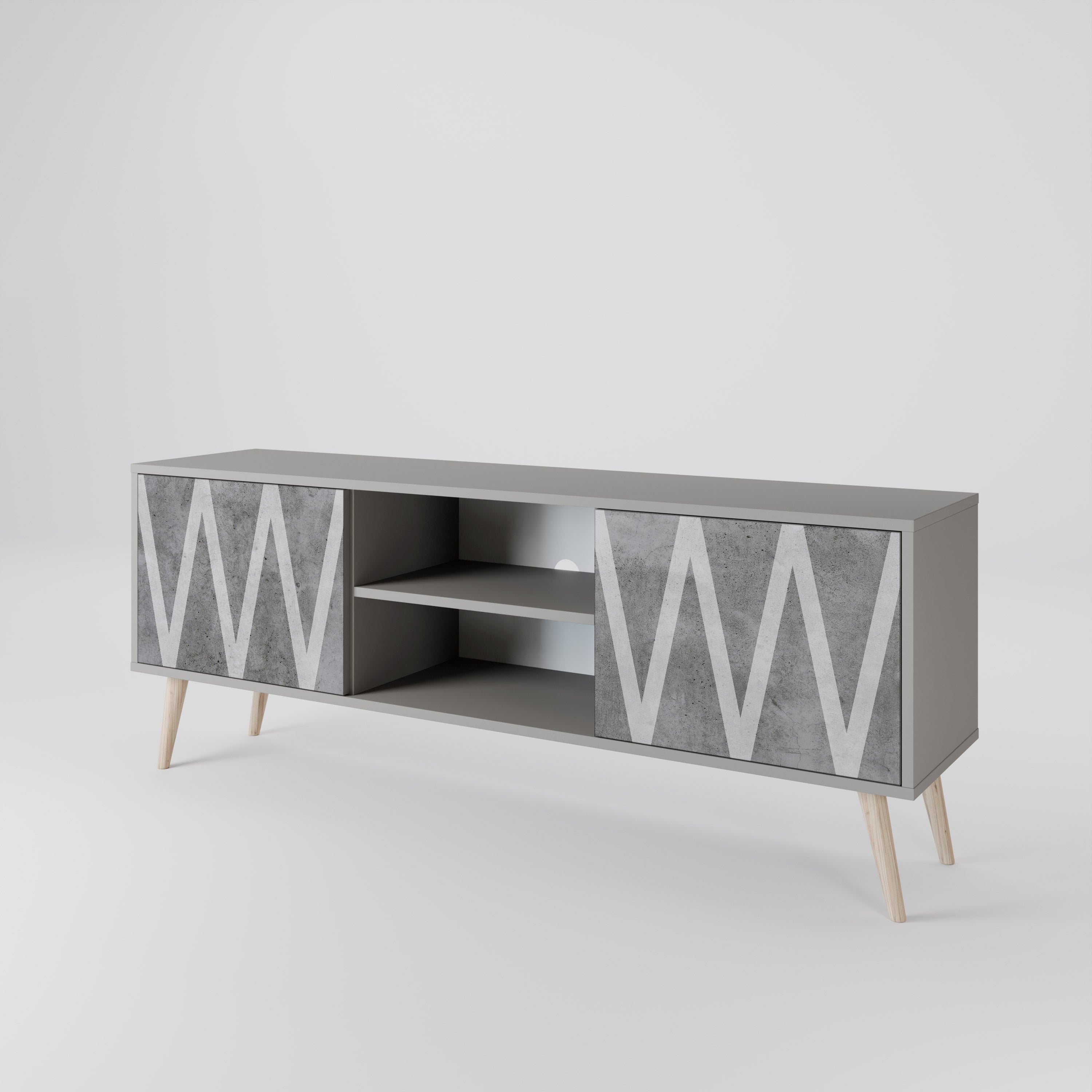 SOLID ZIG ZAG 2-Door TV Stand in Grey Finish
