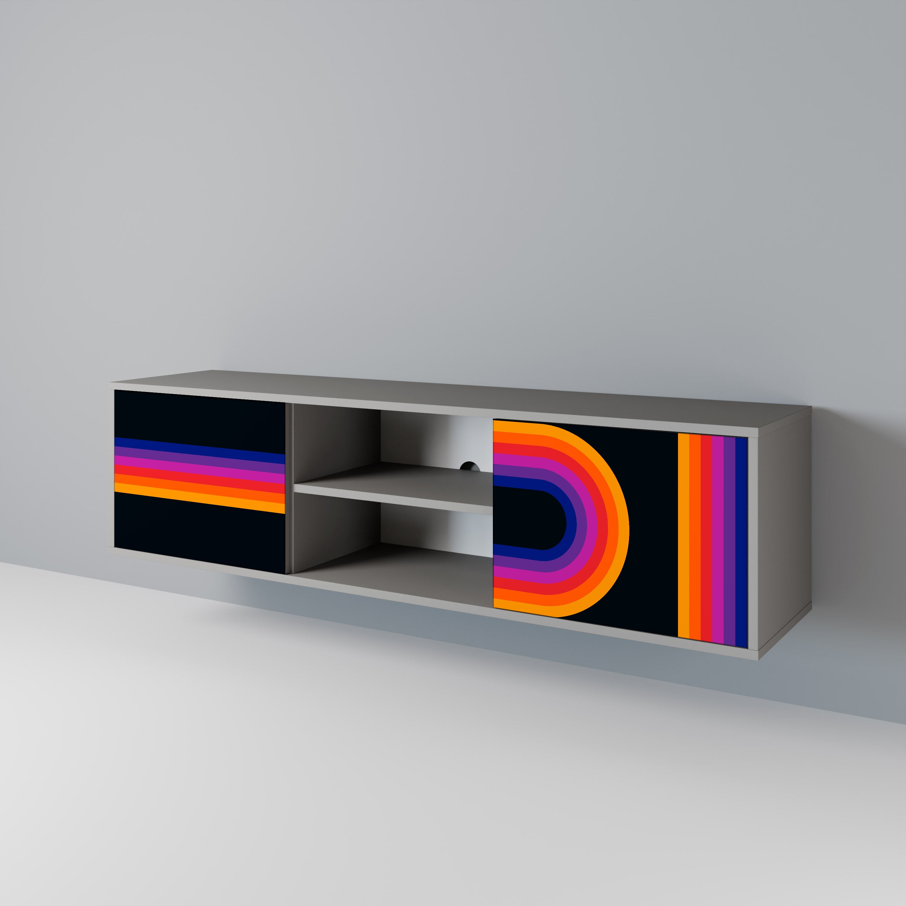 BLINDED BY THE LIGHTS 2-Door TV Stand in Grey Finish