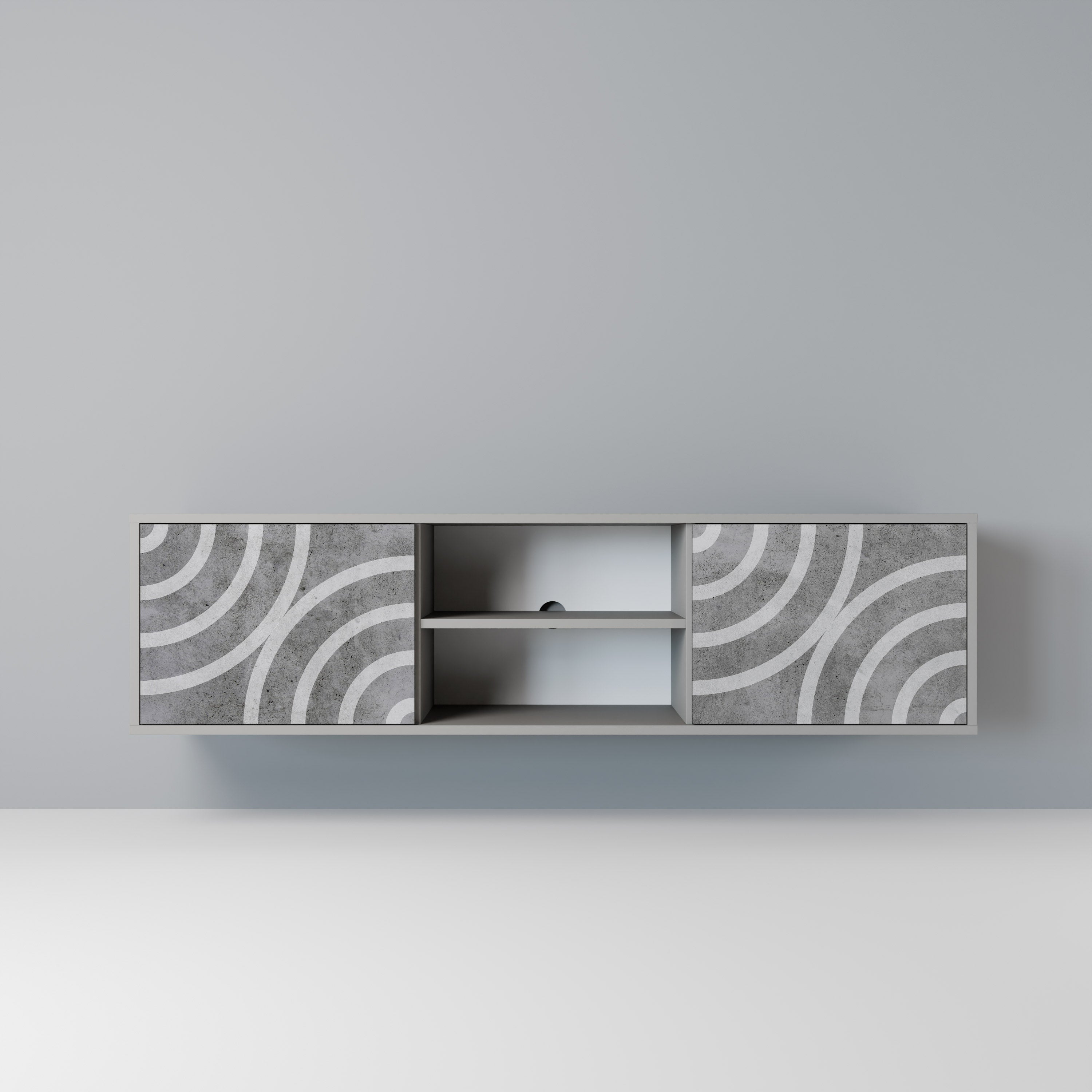 CIRCLE CONCRETE 2-Door TV Stand in Grey Finish