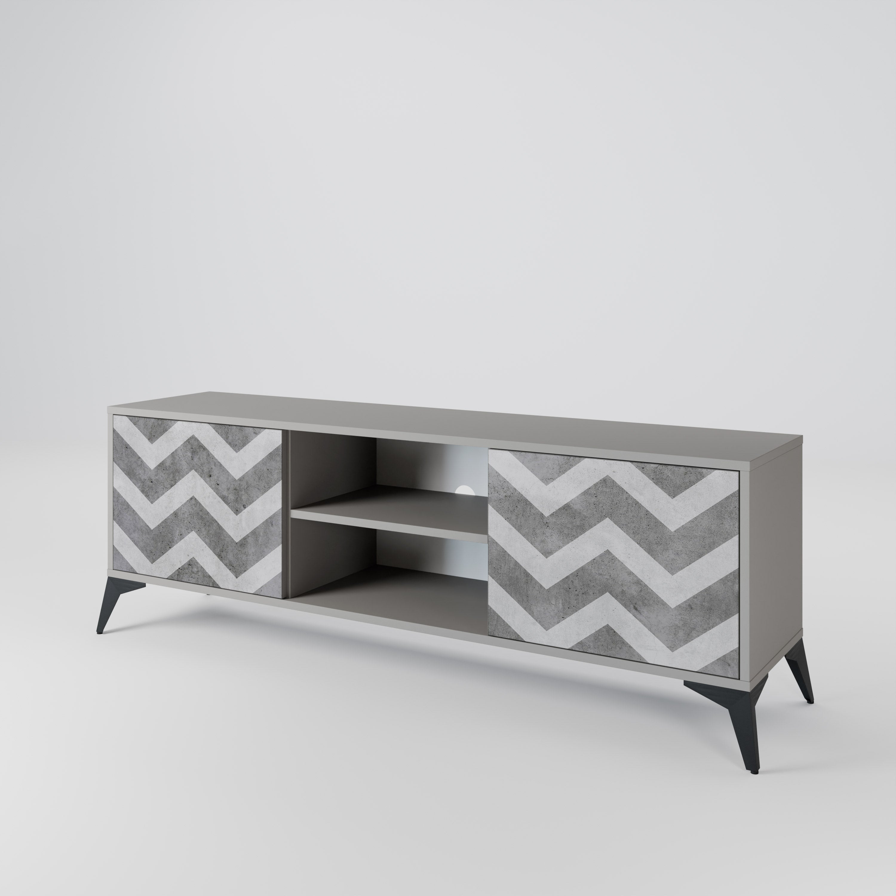TOUGH ZIG ZAG 2-Door TV Stand in Grey Finish