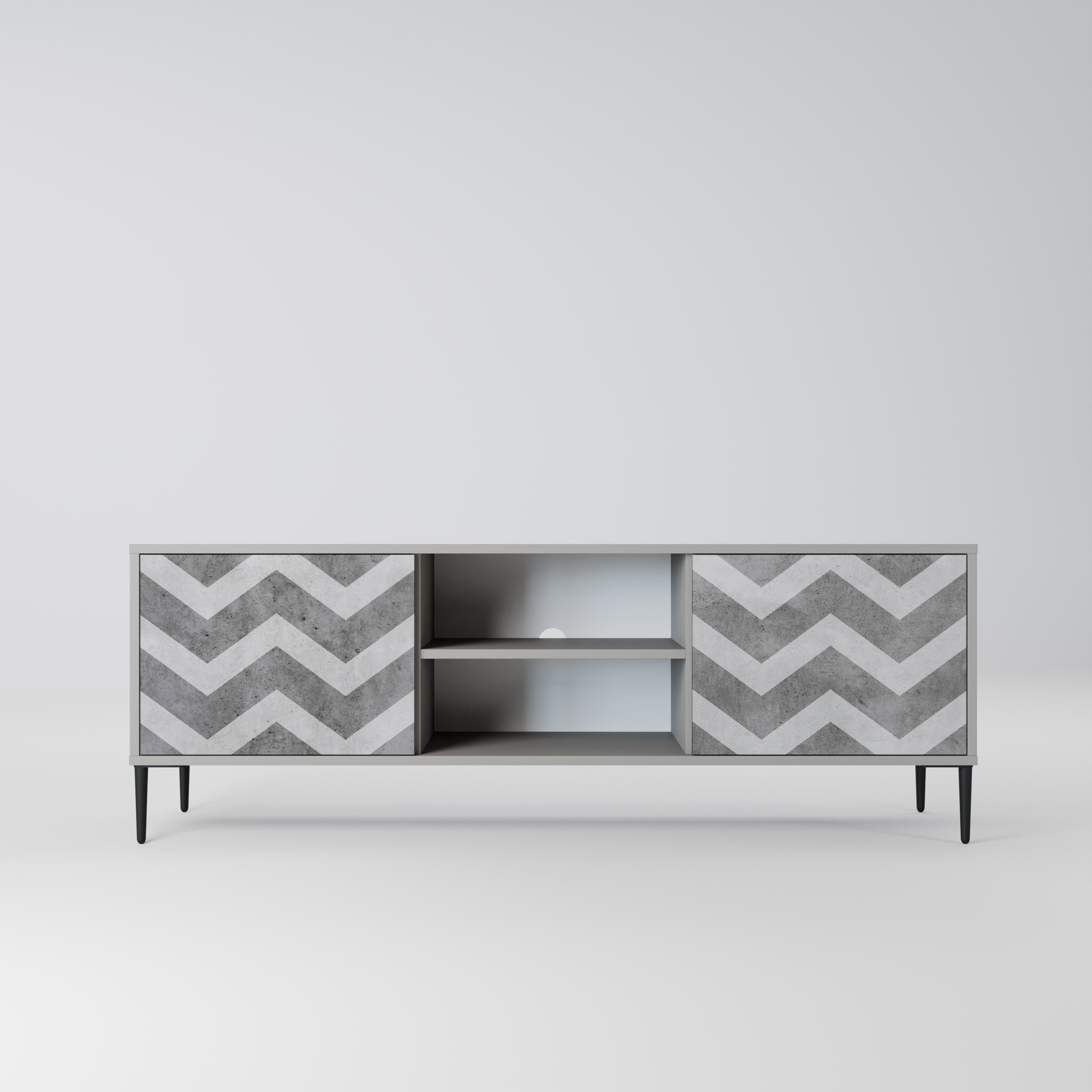 TOUGH ZIG ZAG 2-Door TV Stand in Grey Finish