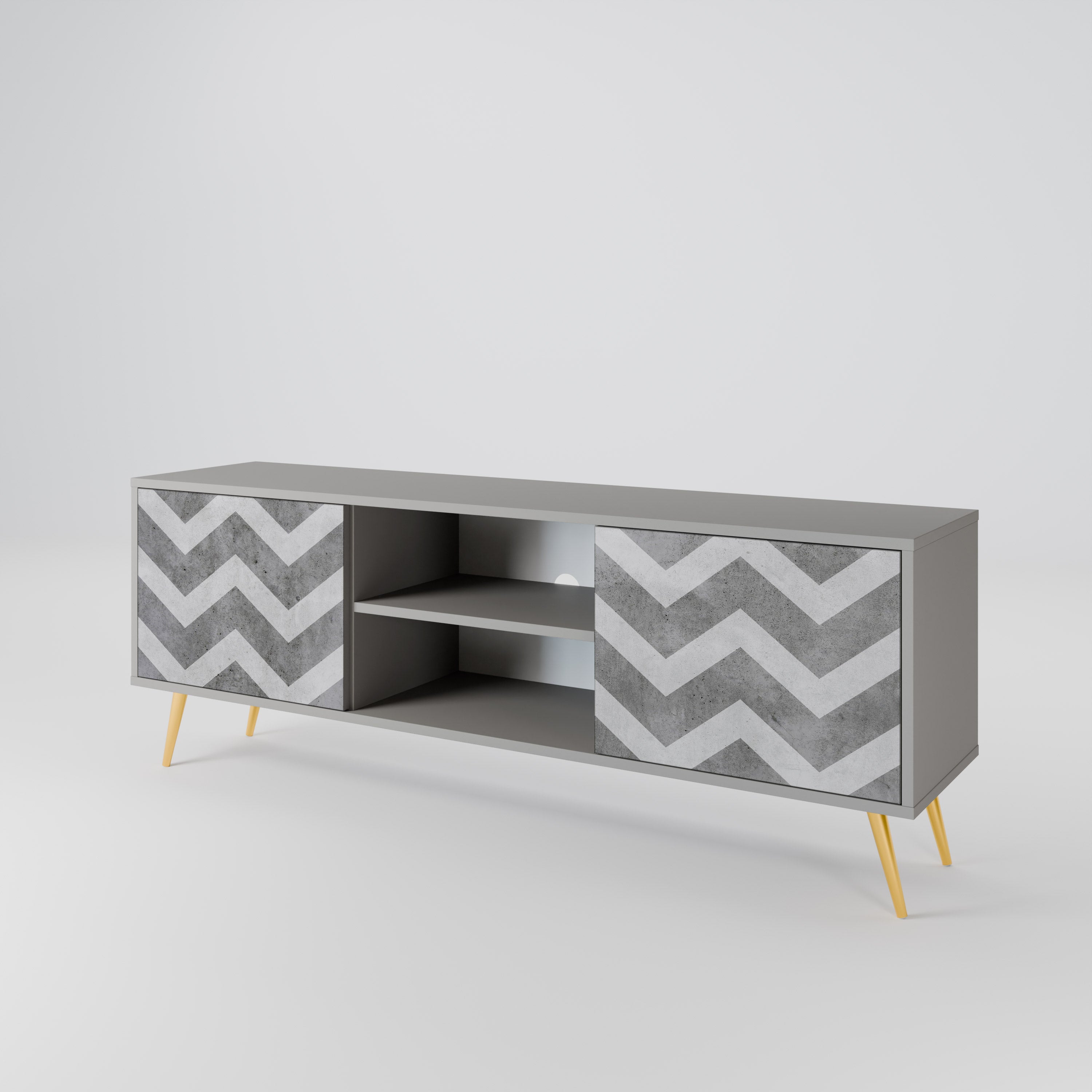 TOUGH ZIG ZAG 2-Door TV Stand in Grey Finish