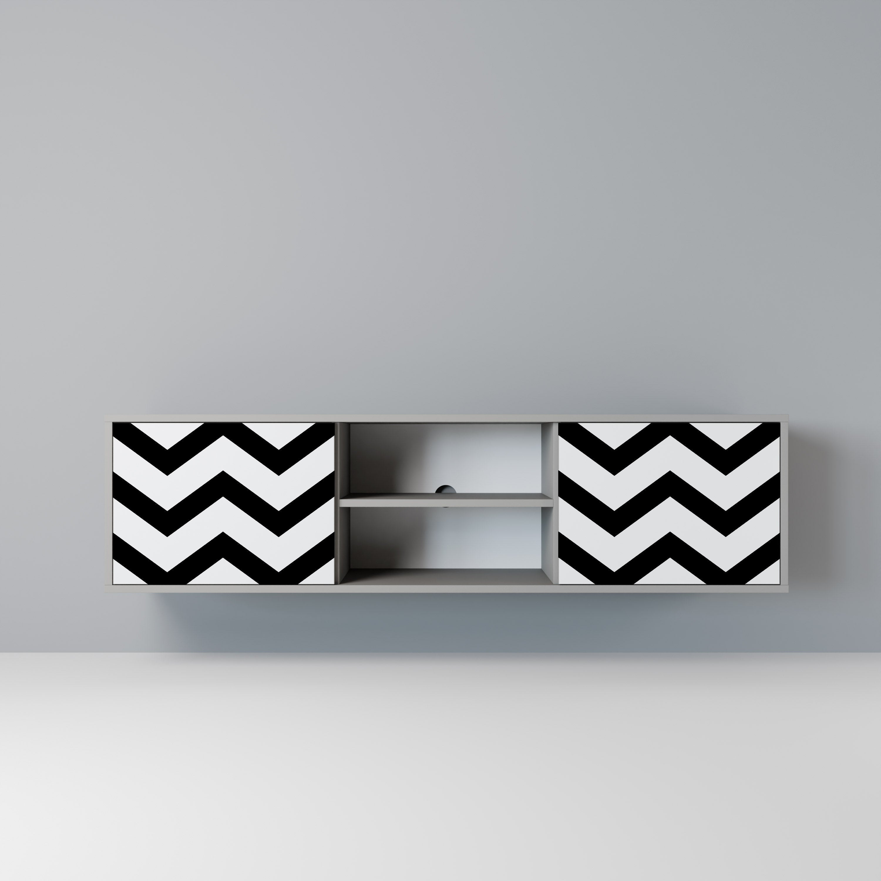 CLASSIC ZIG ZAG 2-Door TV Stand in Grey Finish