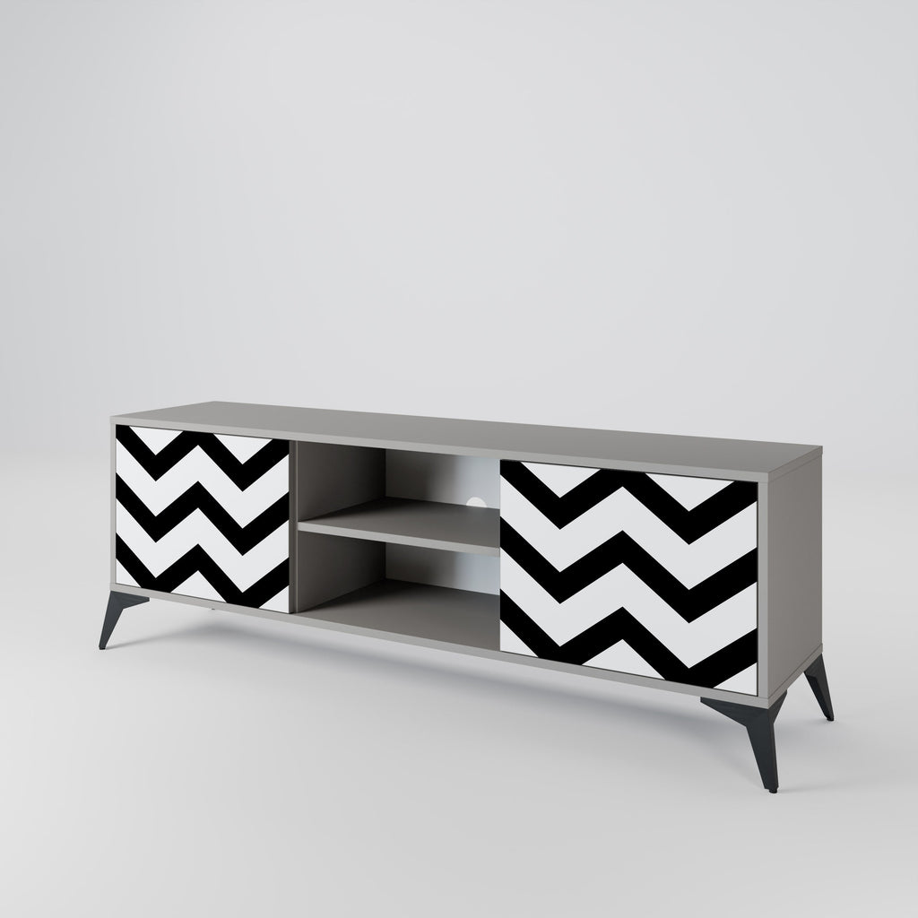 CLASSIC ZIG ZAG 2-Door TV Stand in Grey Finish