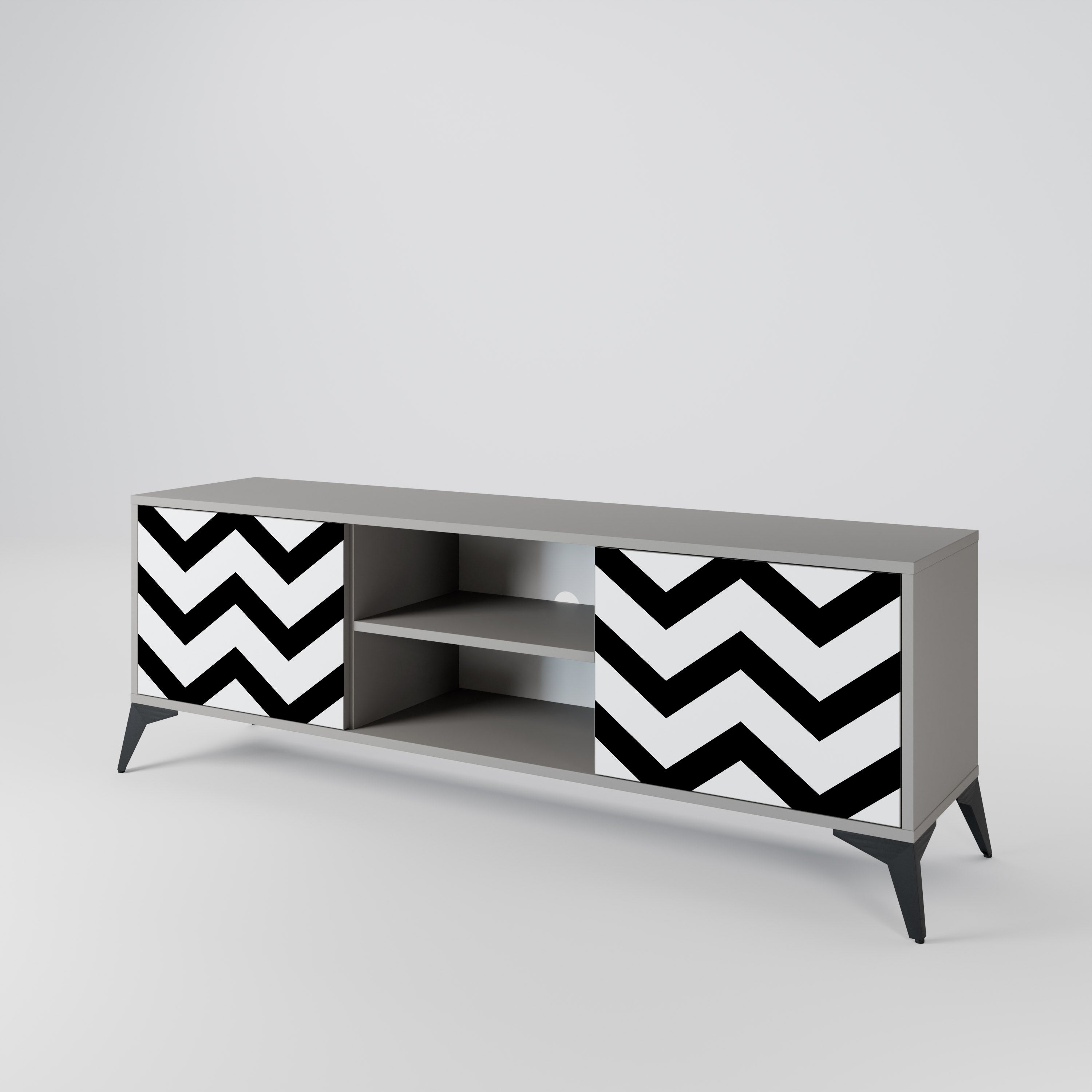 CLASSIC ZIG ZAG 2-Door TV Stand in Grey Finish