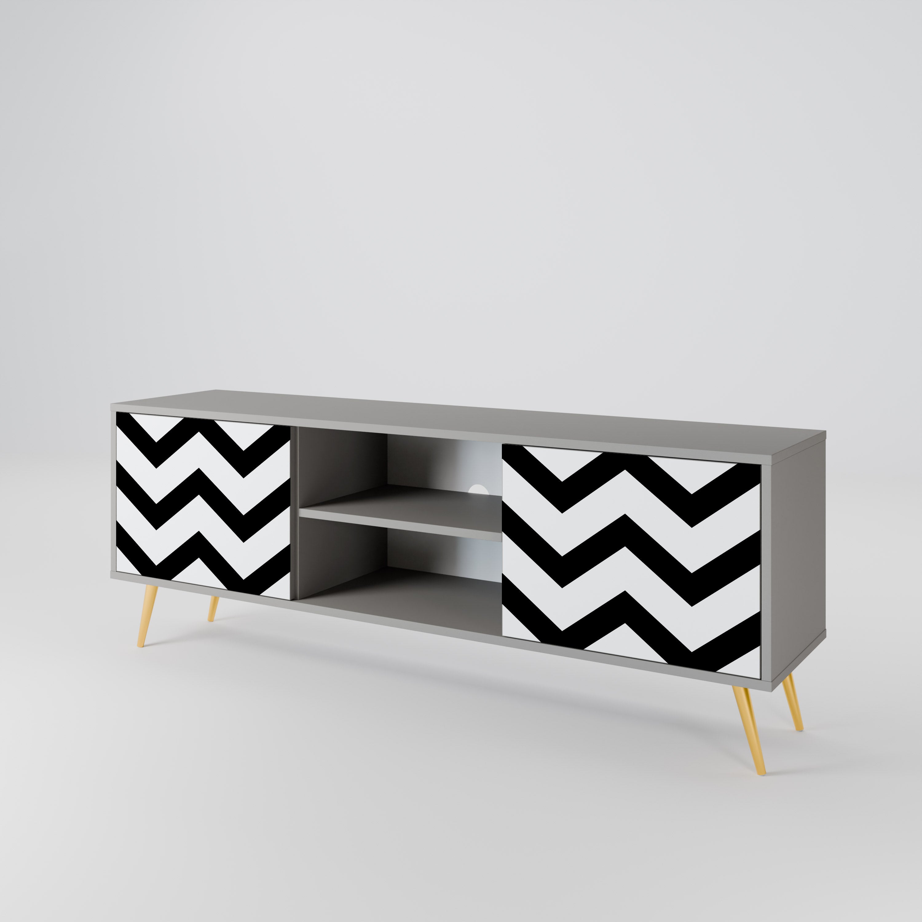 CLASSIC ZIG ZAG 2-Door TV Stand in Grey Finish