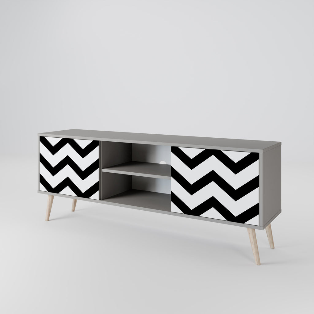 CLASSIC ZIG ZAG 2-Door TV Stand in Grey Finish