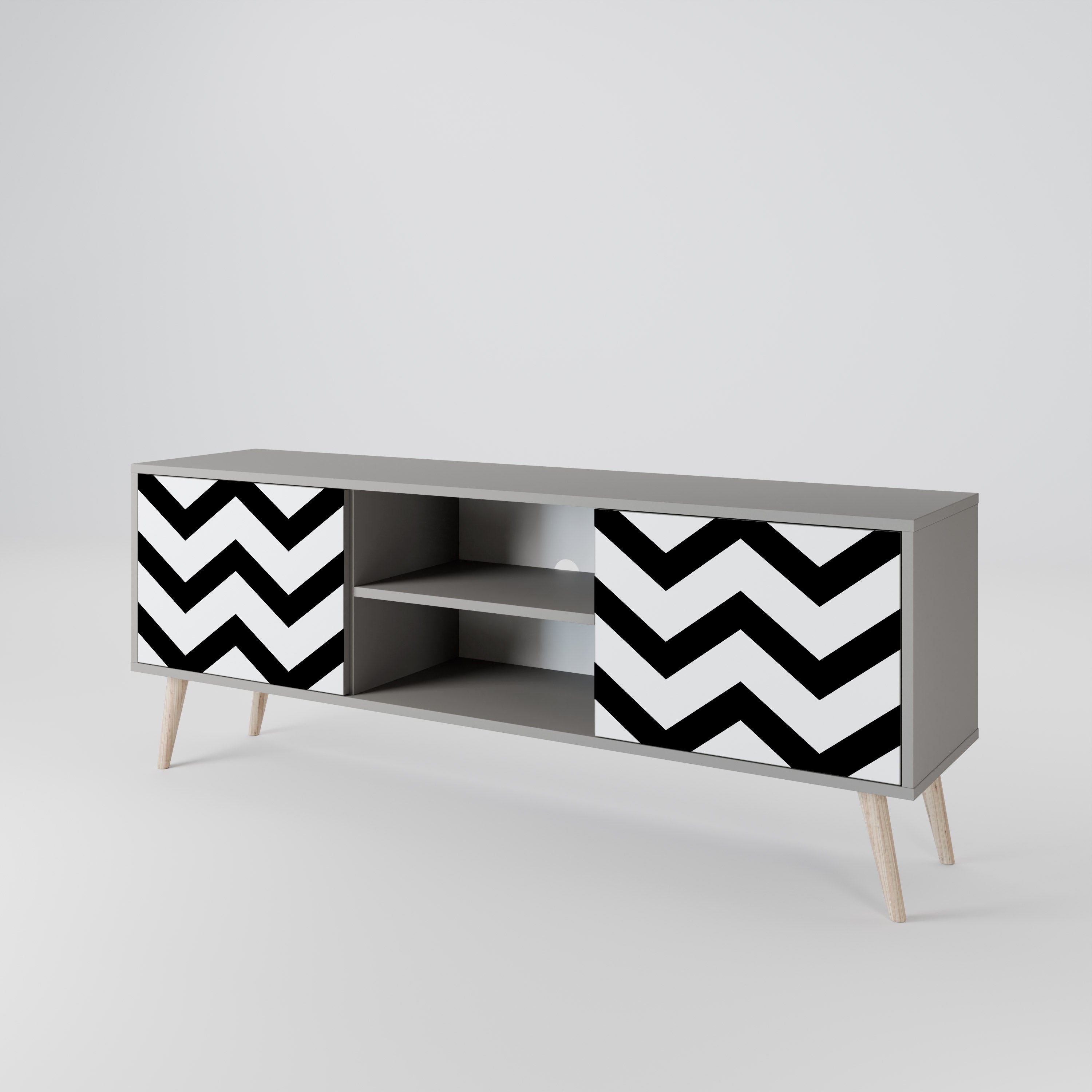 CLASSIC ZIG ZAG 2-Door TV Stand in Grey Finish