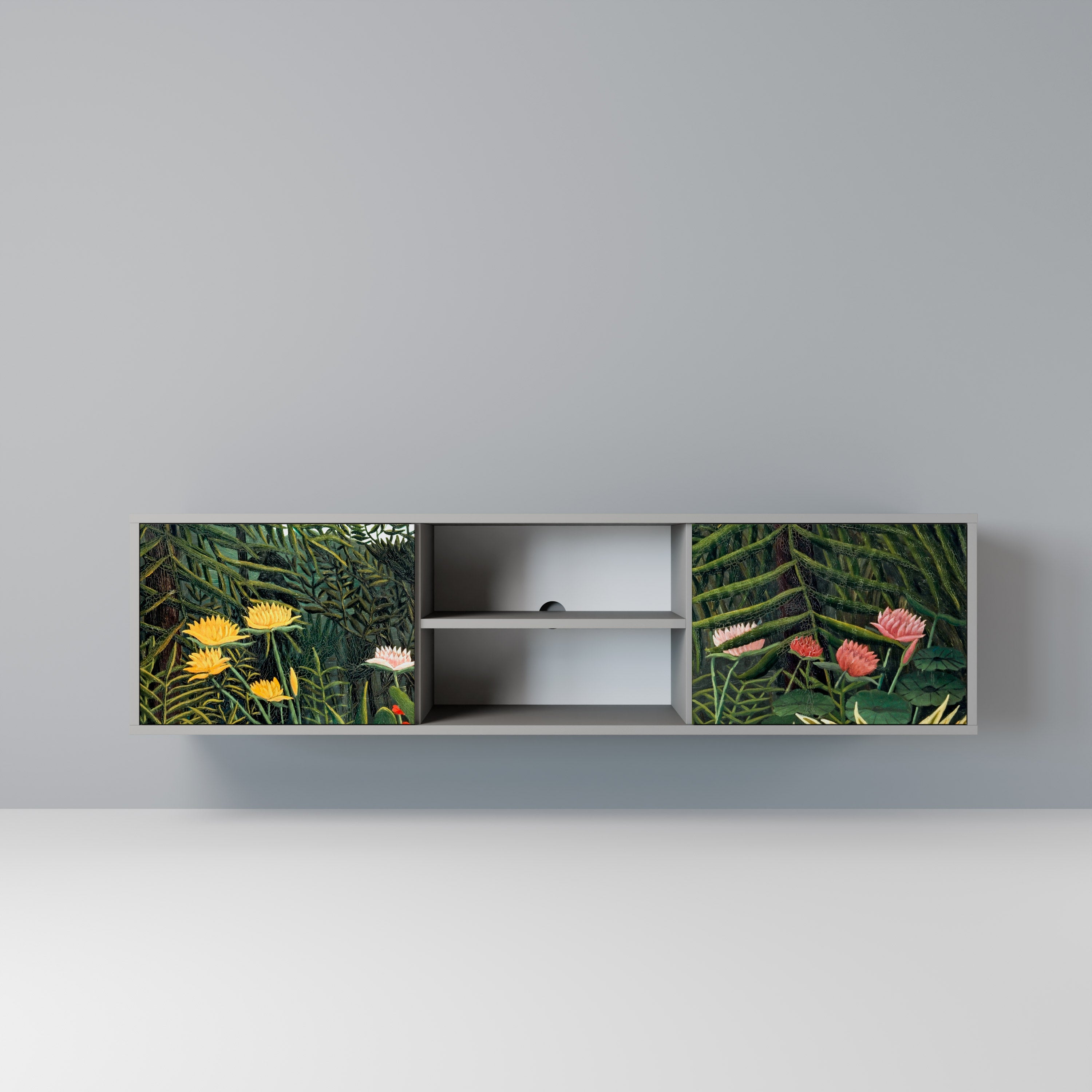 VIRGIN FOREST WITH SUNSET 2-Door TV Stand in Grey Finish