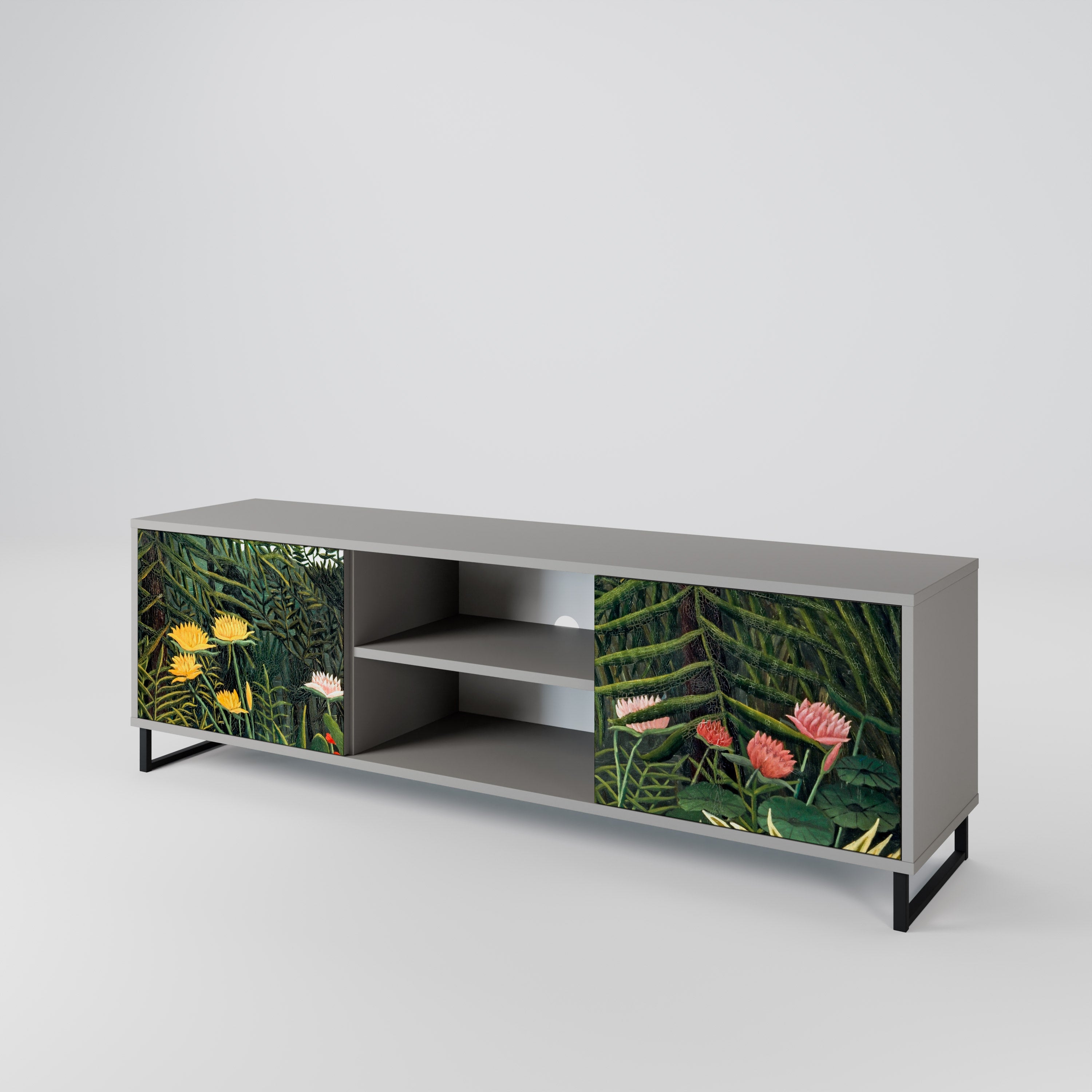 VIRGIN FOREST WITH SUNSET 2-Door TV Stand in Grey Finish