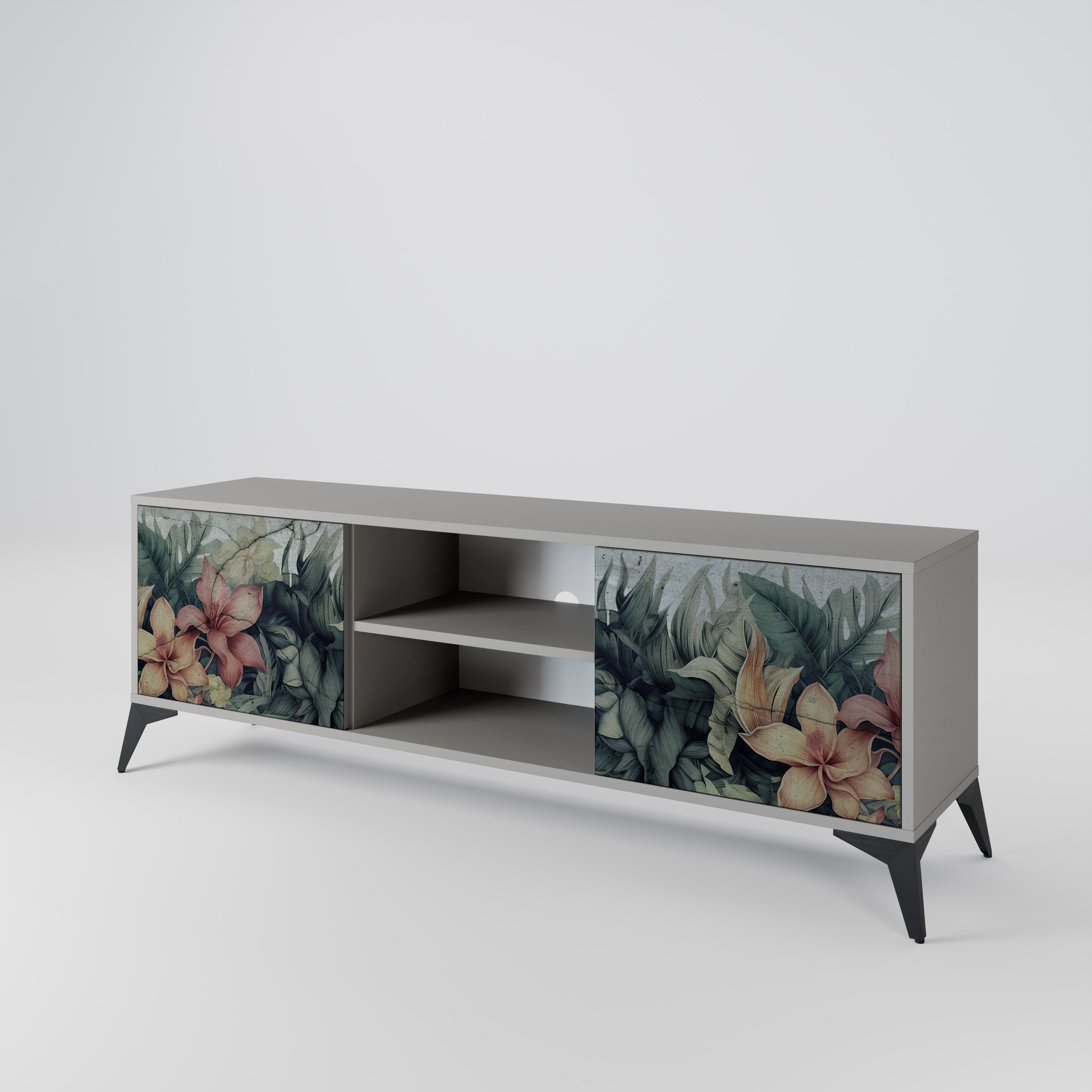 HEAVENLY BLOOM 2-Door TV Stand in Grey Finish