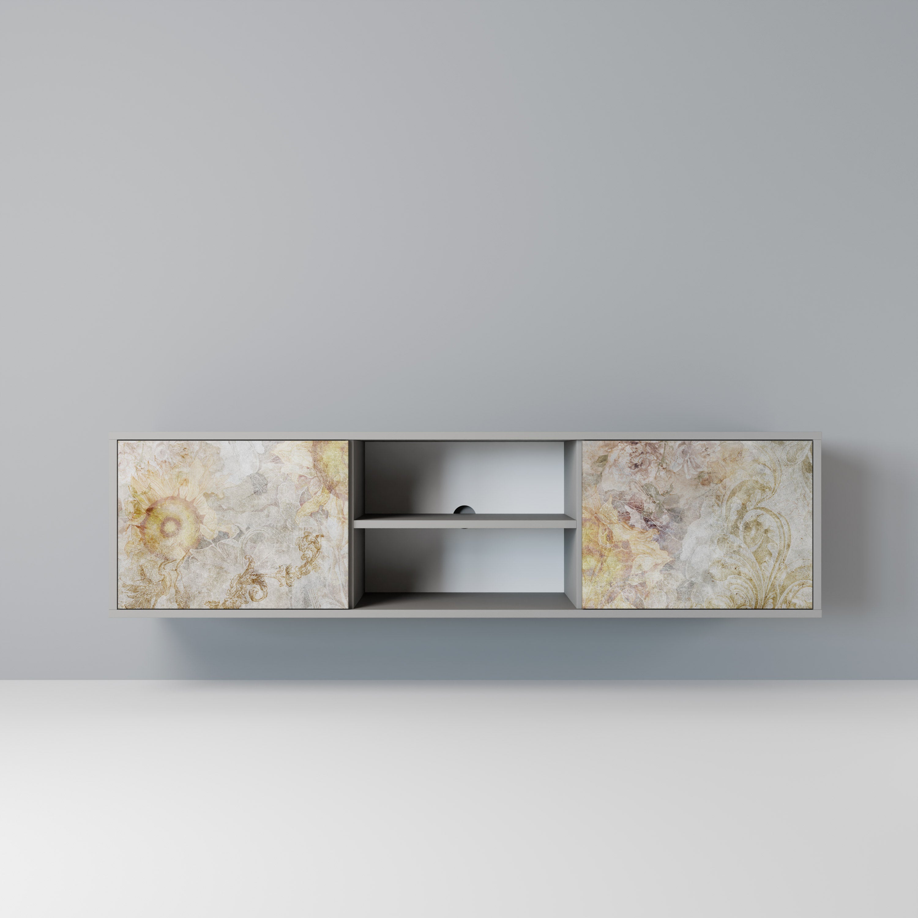 SUNFLOWER BLUR 2-Door TV Stand in Grey Finish