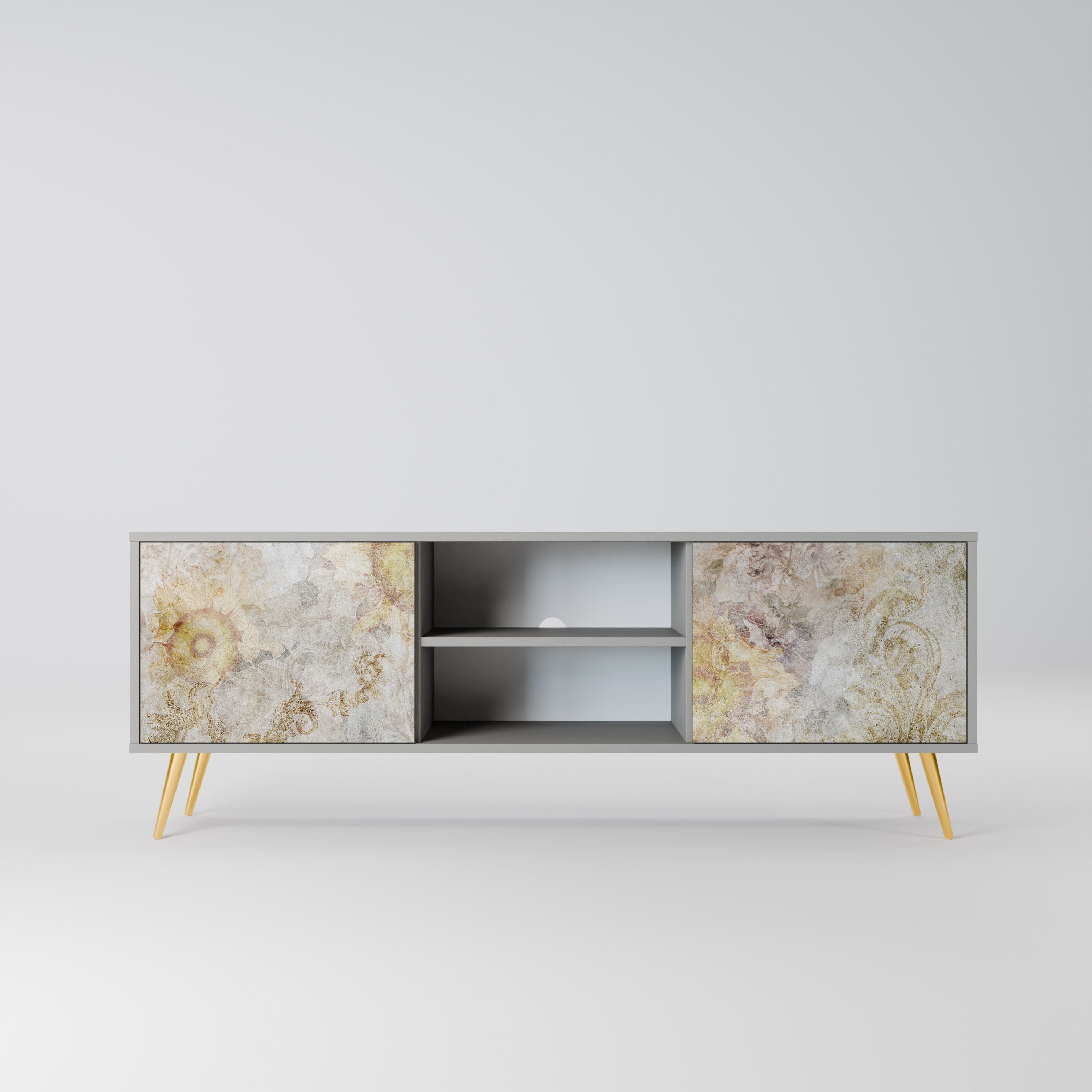 SUNFLOWER BLUR 2-Door TV Stand in Grey Finish