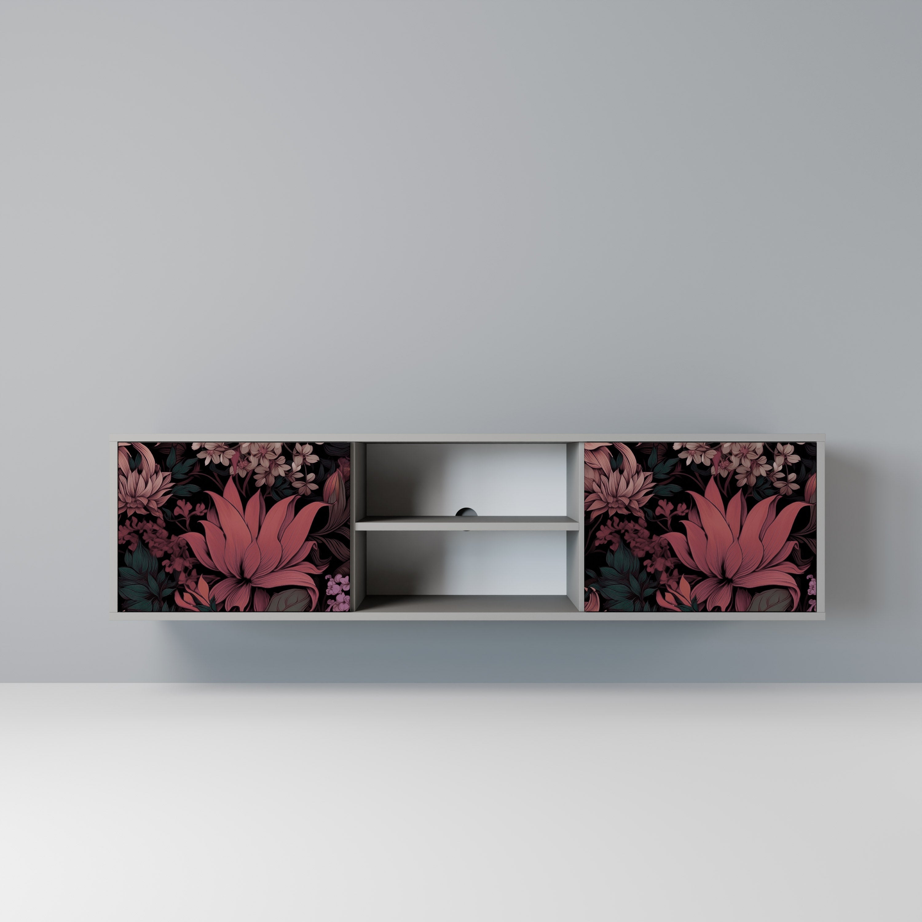 FLORAL WHISPER 2-Door TV Stand in Grey Finish