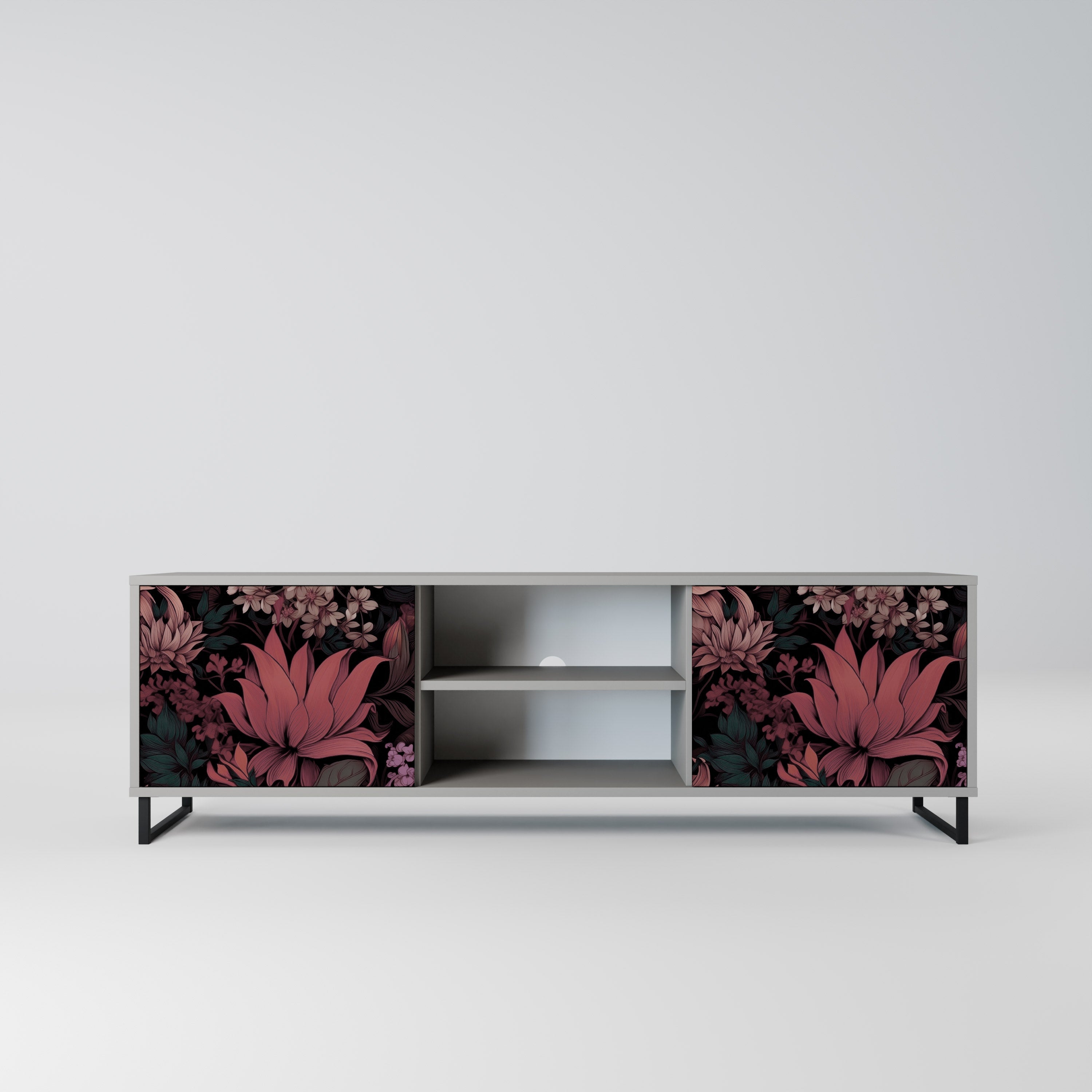 FLORAL WHISPER 2-Door TV Stand in Grey Finish