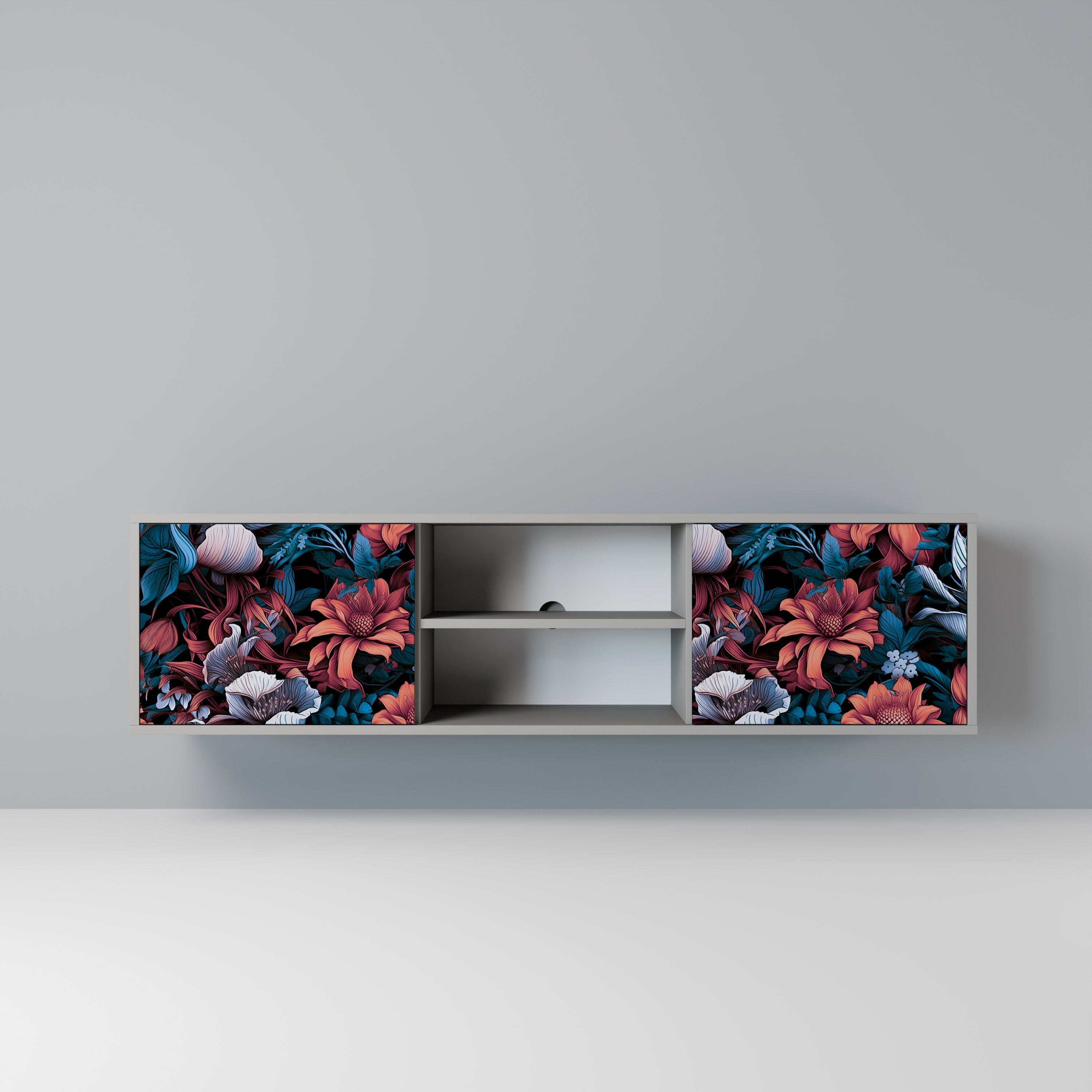ETHEREAL BLOSSOMS 2-Door TV Stand in Grey Finish