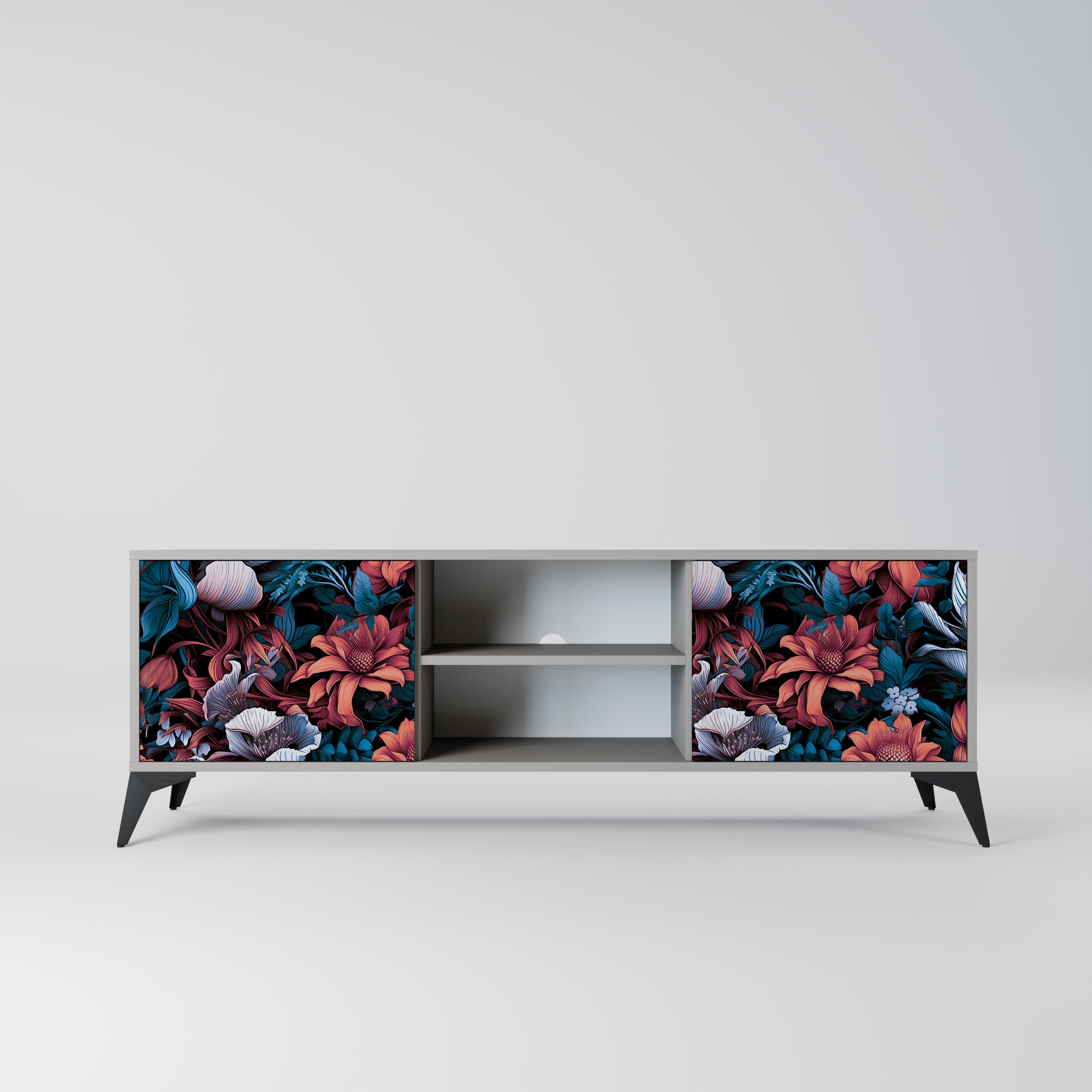 ETHEREAL BLOSSOMS 2-Door TV Stand in Grey Finish