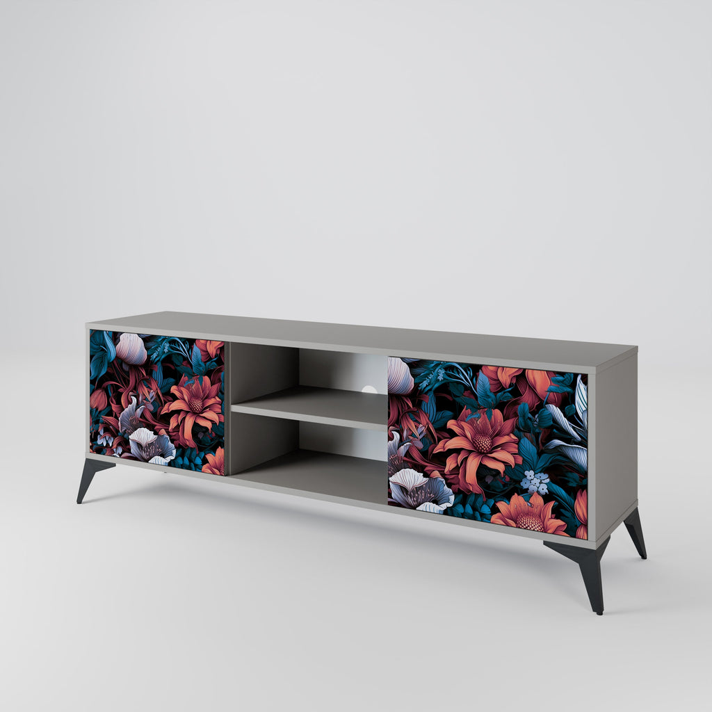 ETHEREAL BLOSSOMS 2-Door TV Stand in Grey Finish