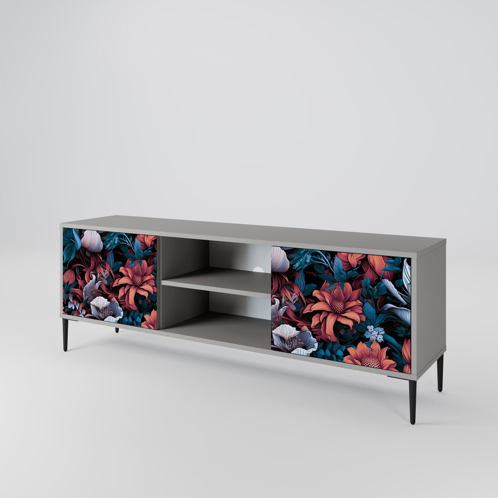 ETHEREAL BLOSSOMS 2-Door TV Stand in Grey Finish