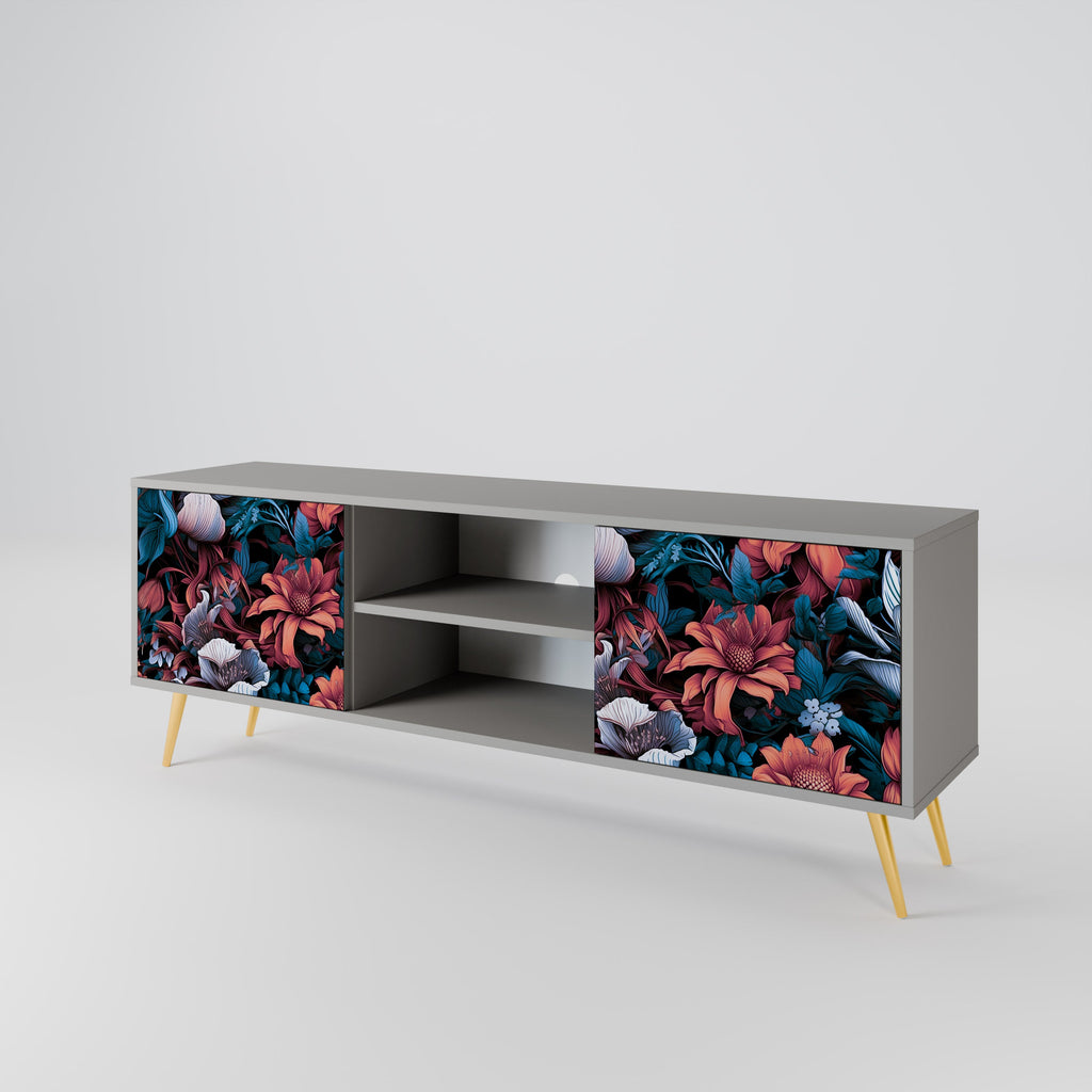 ETHEREAL BLOSSOMS 2-Door TV Stand in Grey Finish