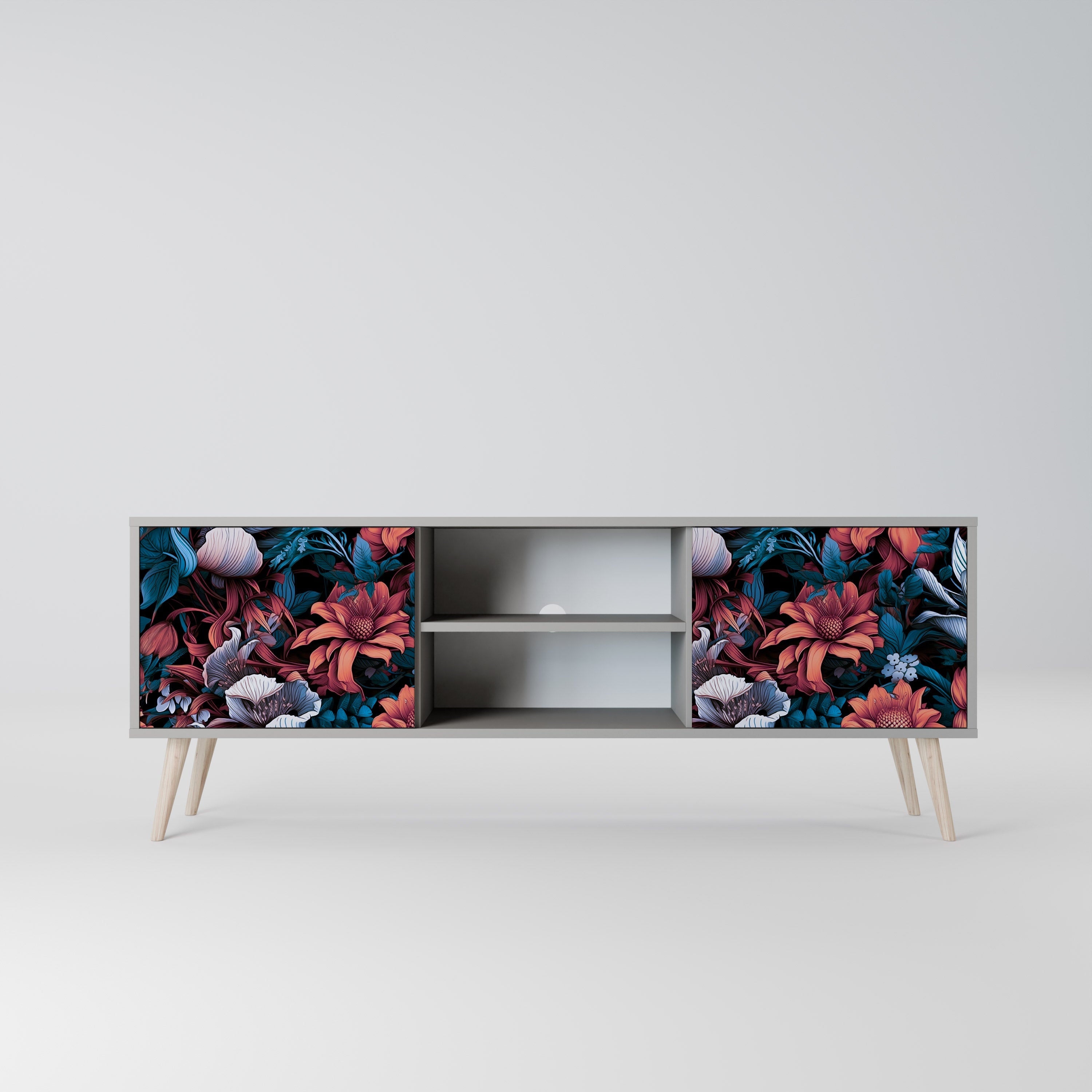 ETHEREAL BLOSSOMS 2-Door TV Stand in Grey Finish