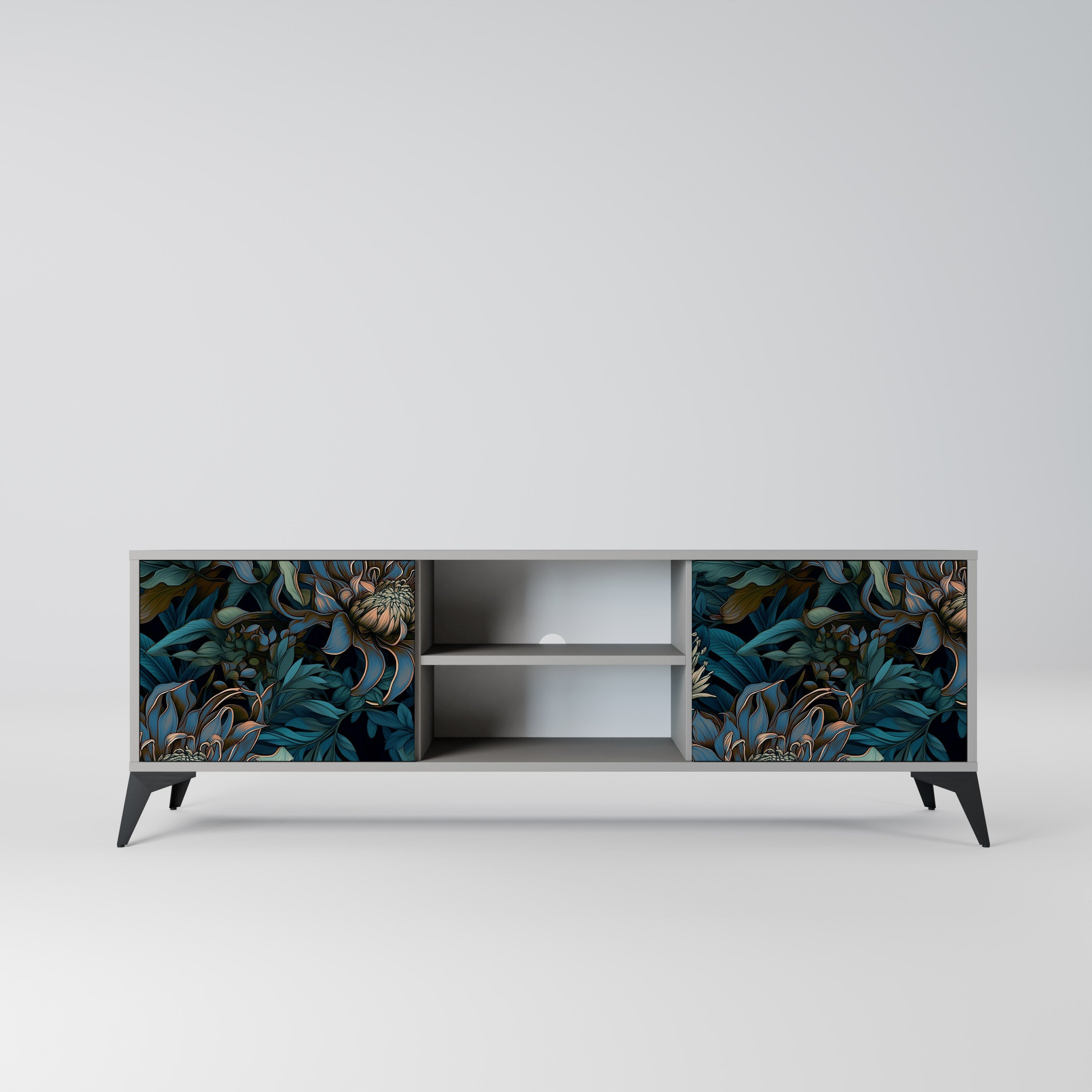 TWILIGHT BLOOM 2-Door TV Stand in Grey Finish