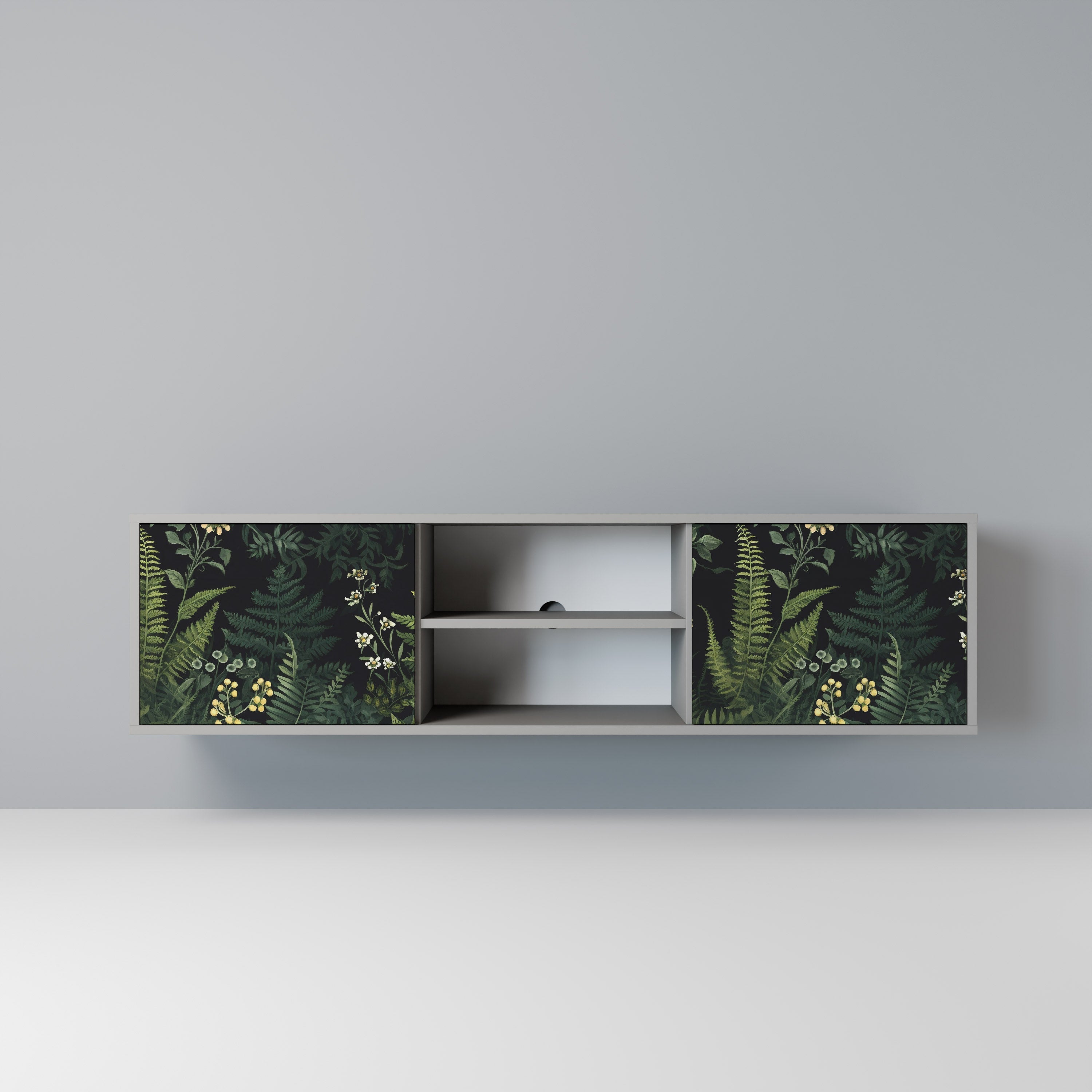 FERN FLOWERS 2-Door TV Stand in Grey Finish