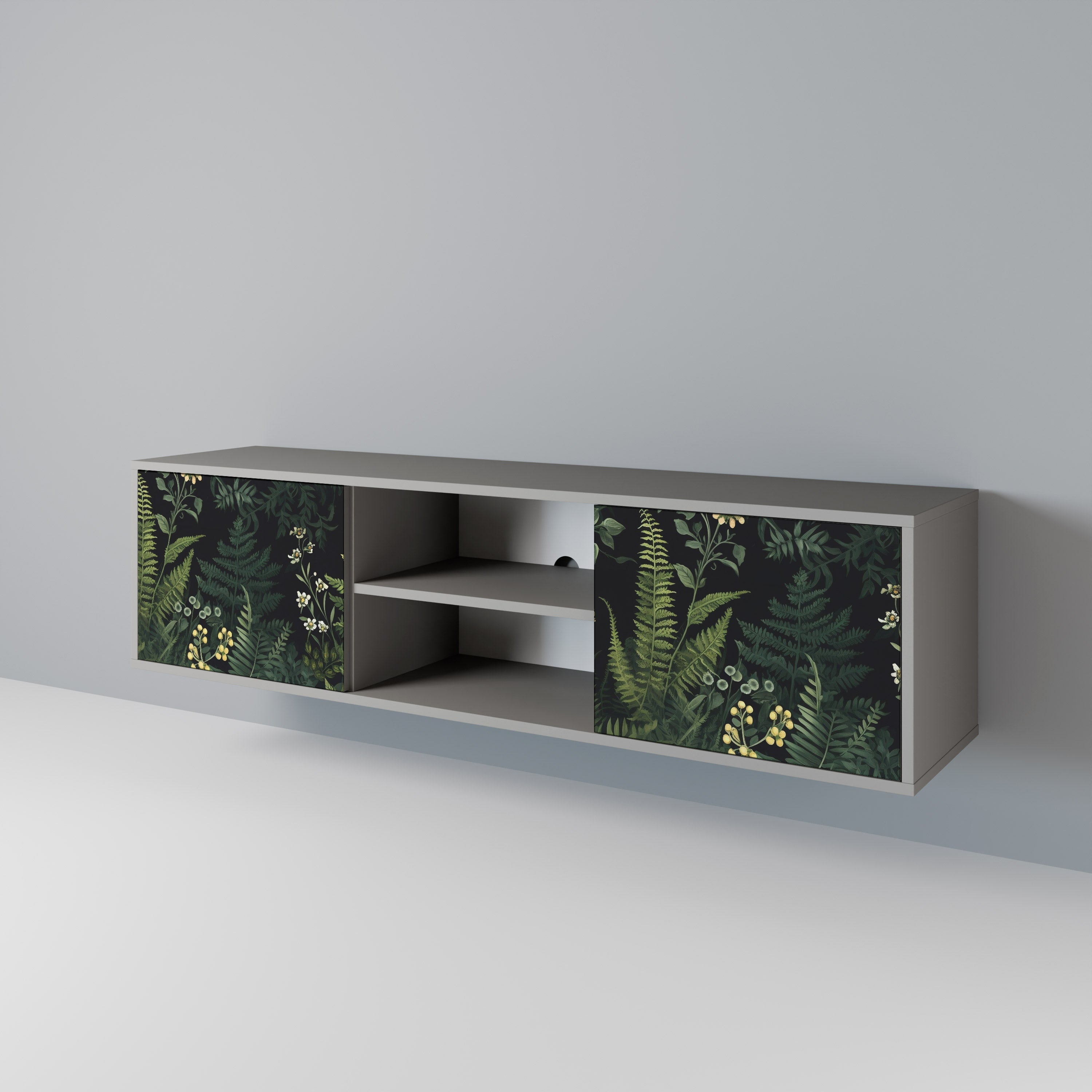 FERN FLOWERS 2-Door TV Stand in Grey Finish
