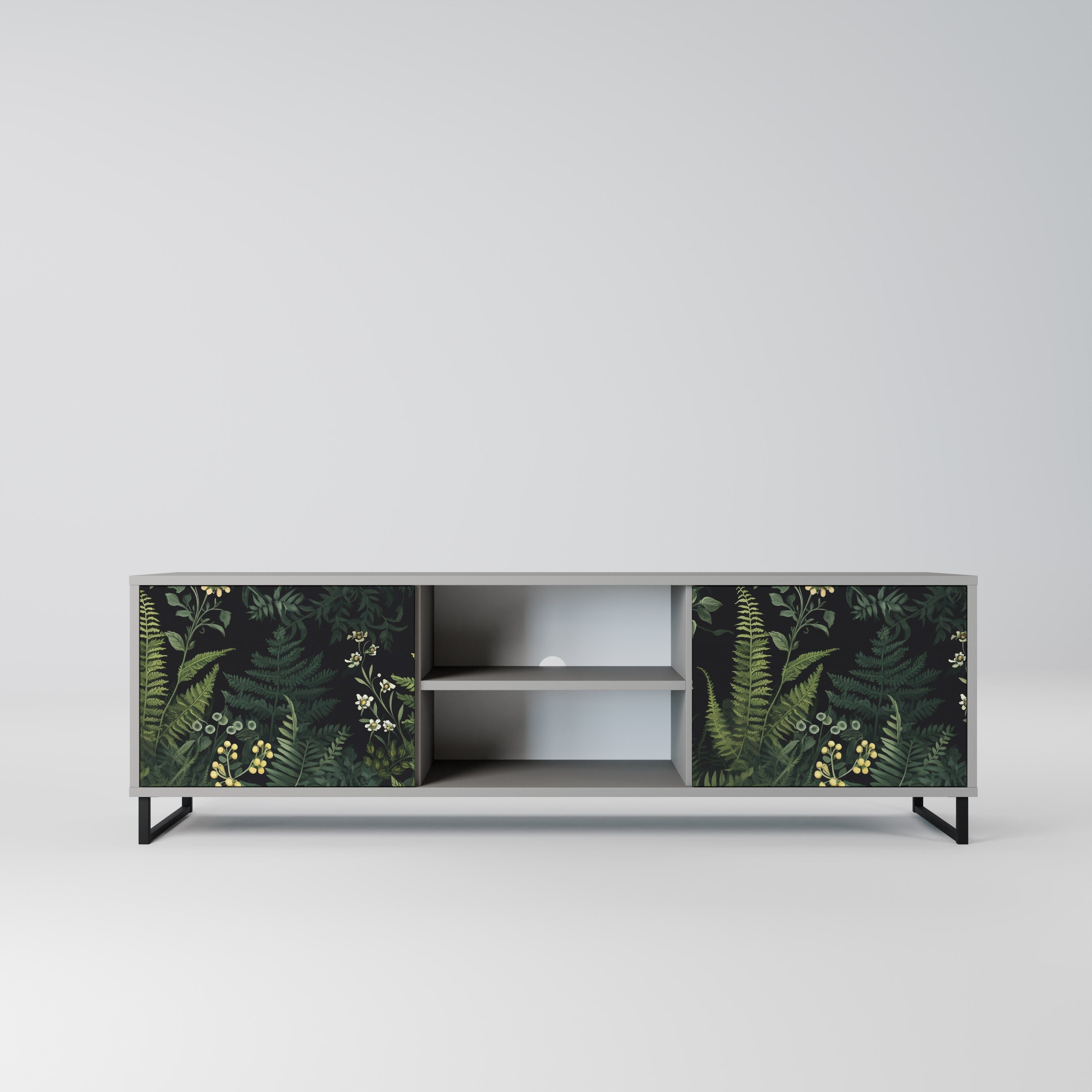FERN FLOWERS 2-Door TV Stand in Grey Finish