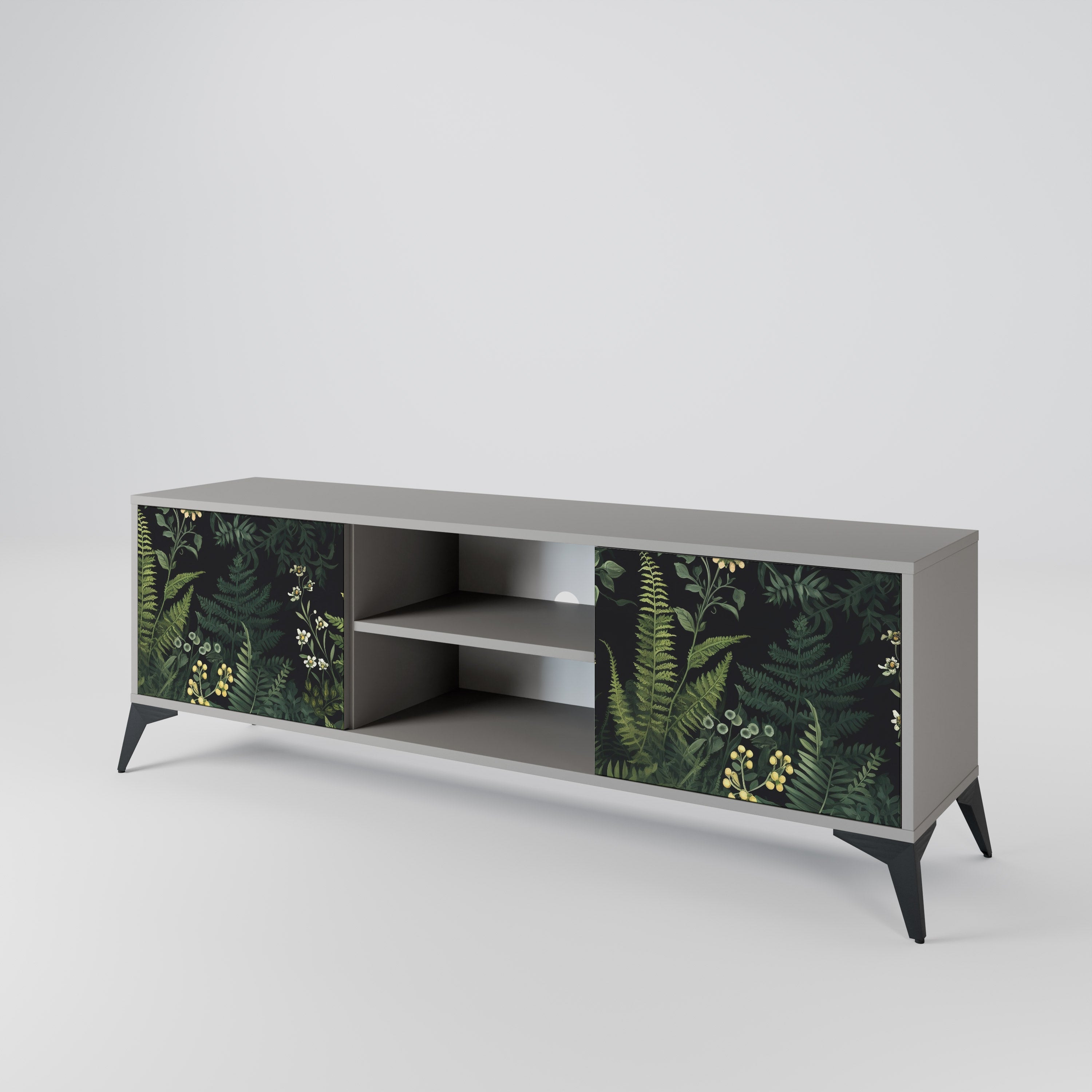 FERN FLOWERS 2-Door TV Stand in Grey Finish