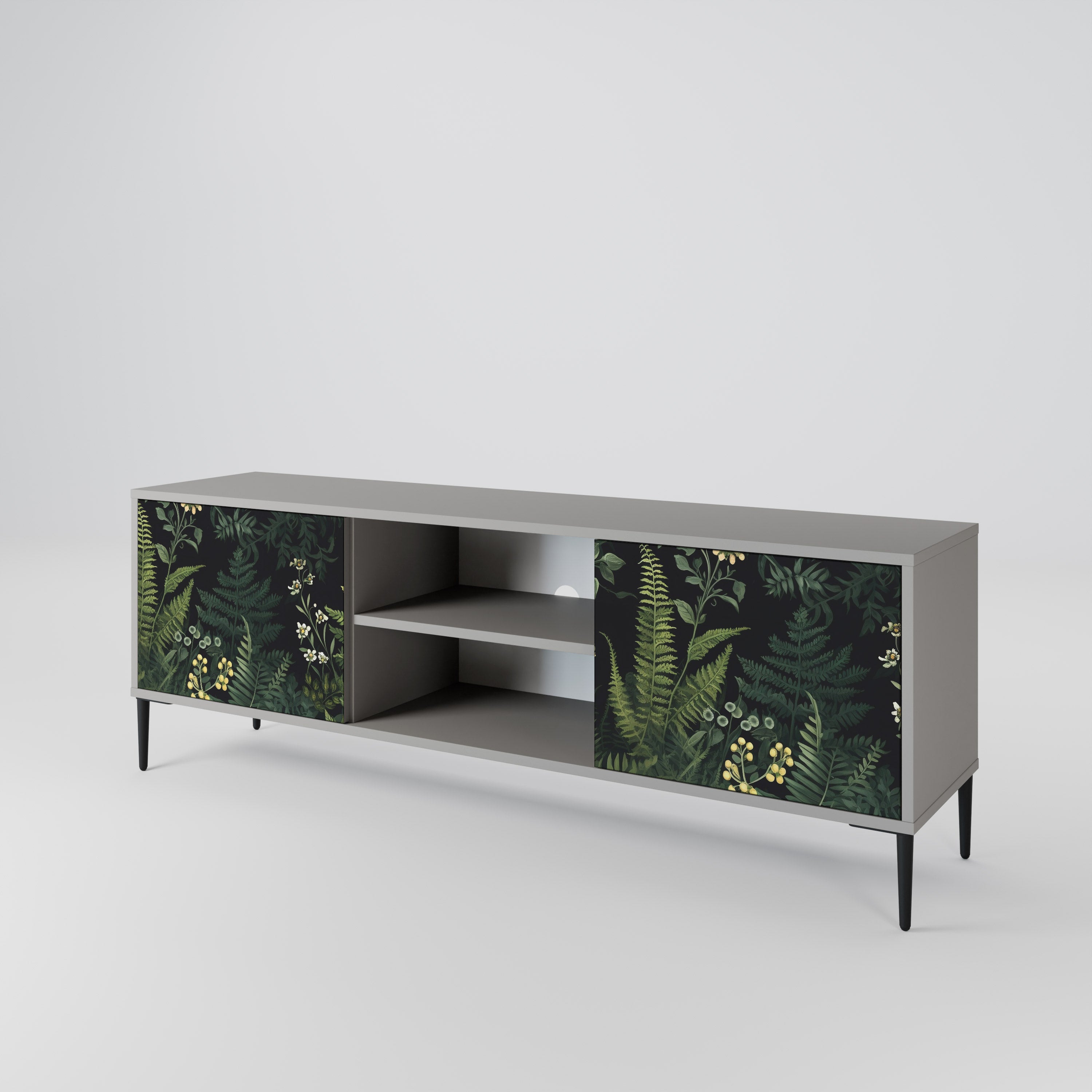 FERN FLOWERS 2-Door TV Stand in Grey Finish