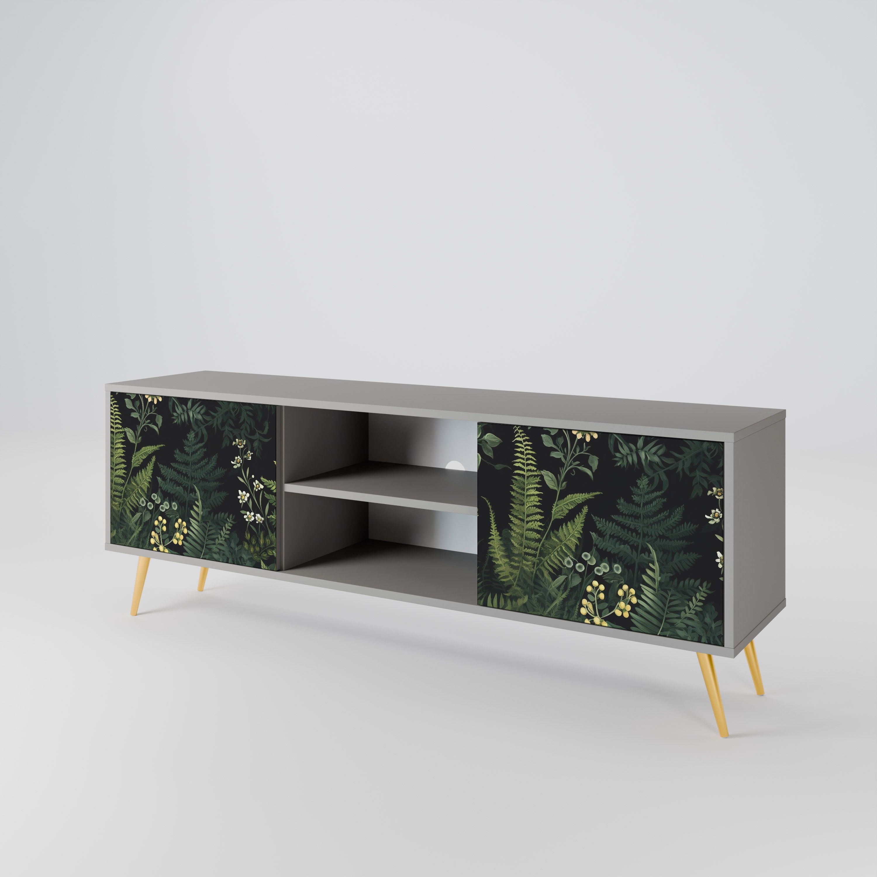 FERN FLOWERS 2-Door TV Stand in Grey Finish