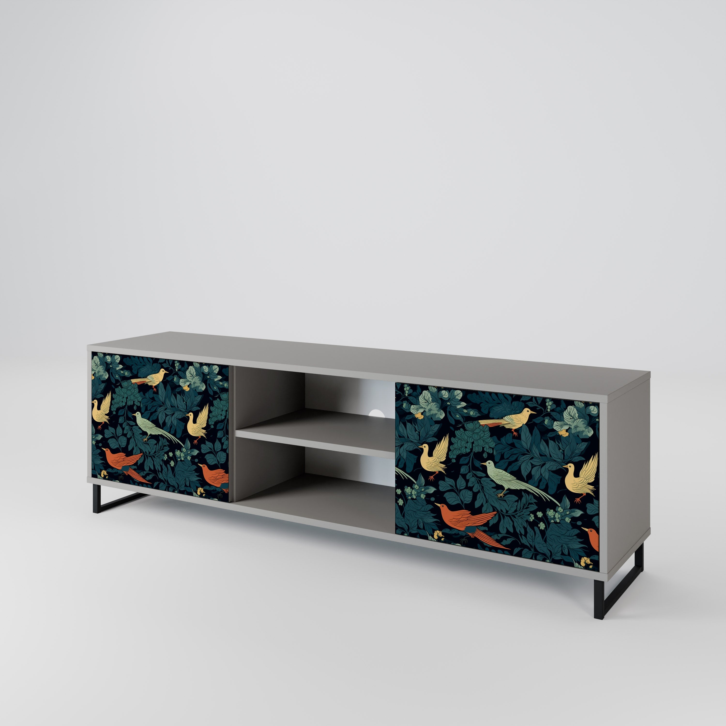 FOWL ORNAMENT 2-Door TV Stand in Grey Finish