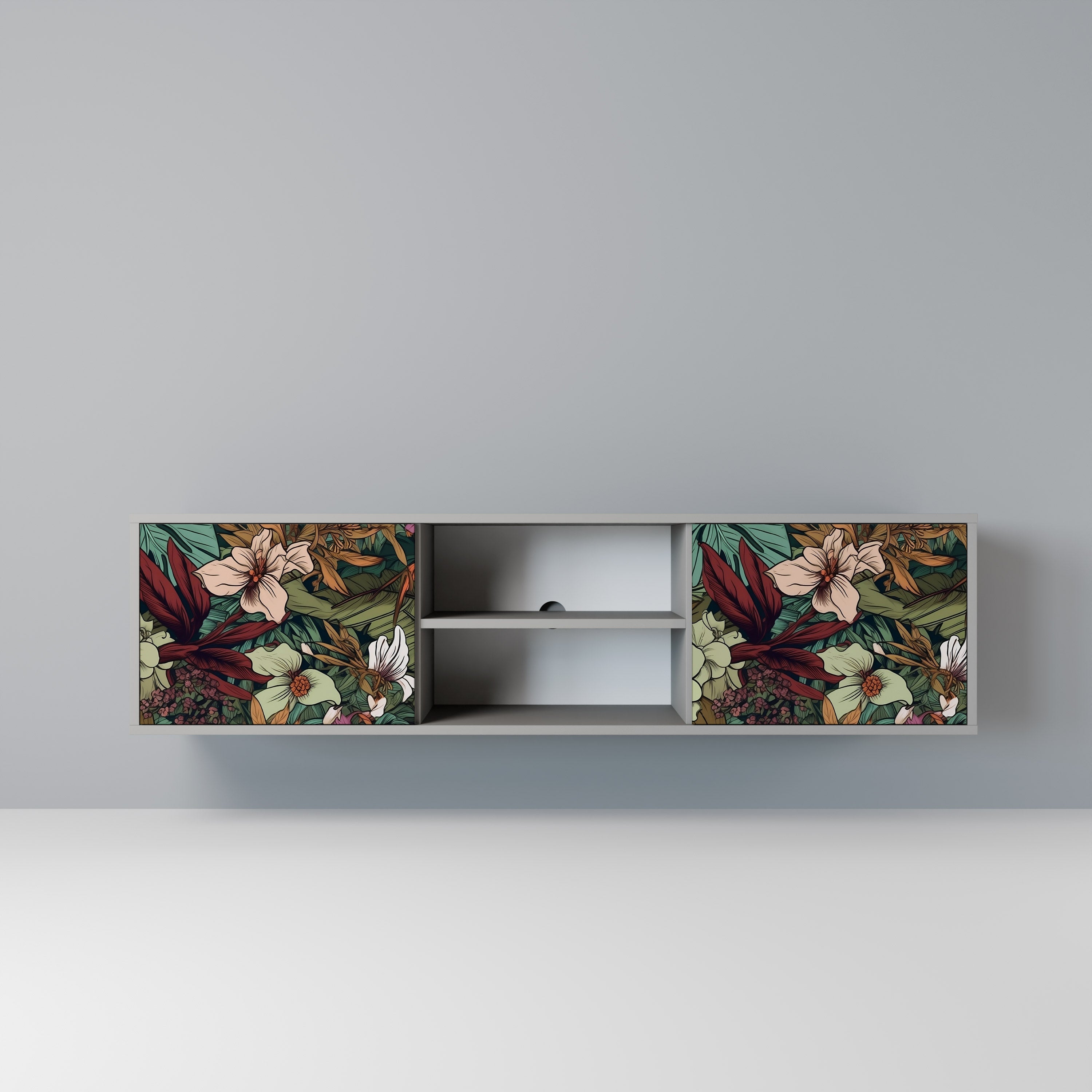 BOTANICAL EMERGENCE 2-Door TV Stand in Grey Finish