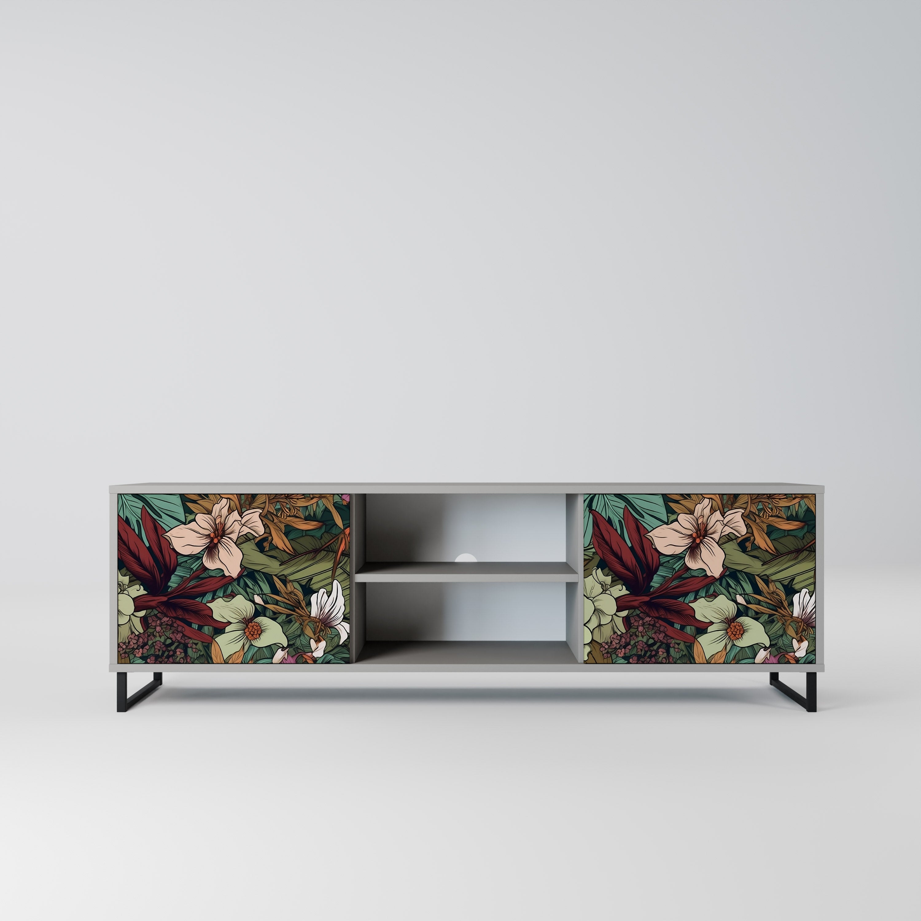 BOTANICAL EMERGENCE 2-Door TV Stand in Grey Finish