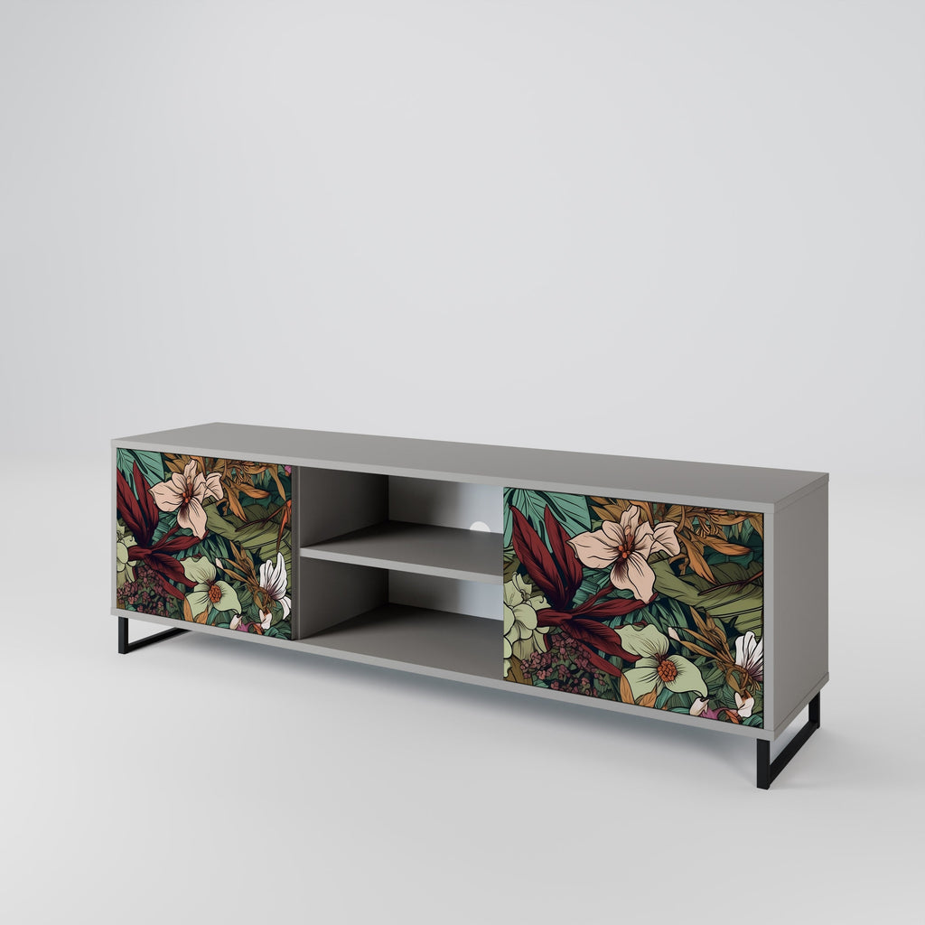 BOTANICAL EMERGENCE 2-Door TV Stand in Grey Finish
