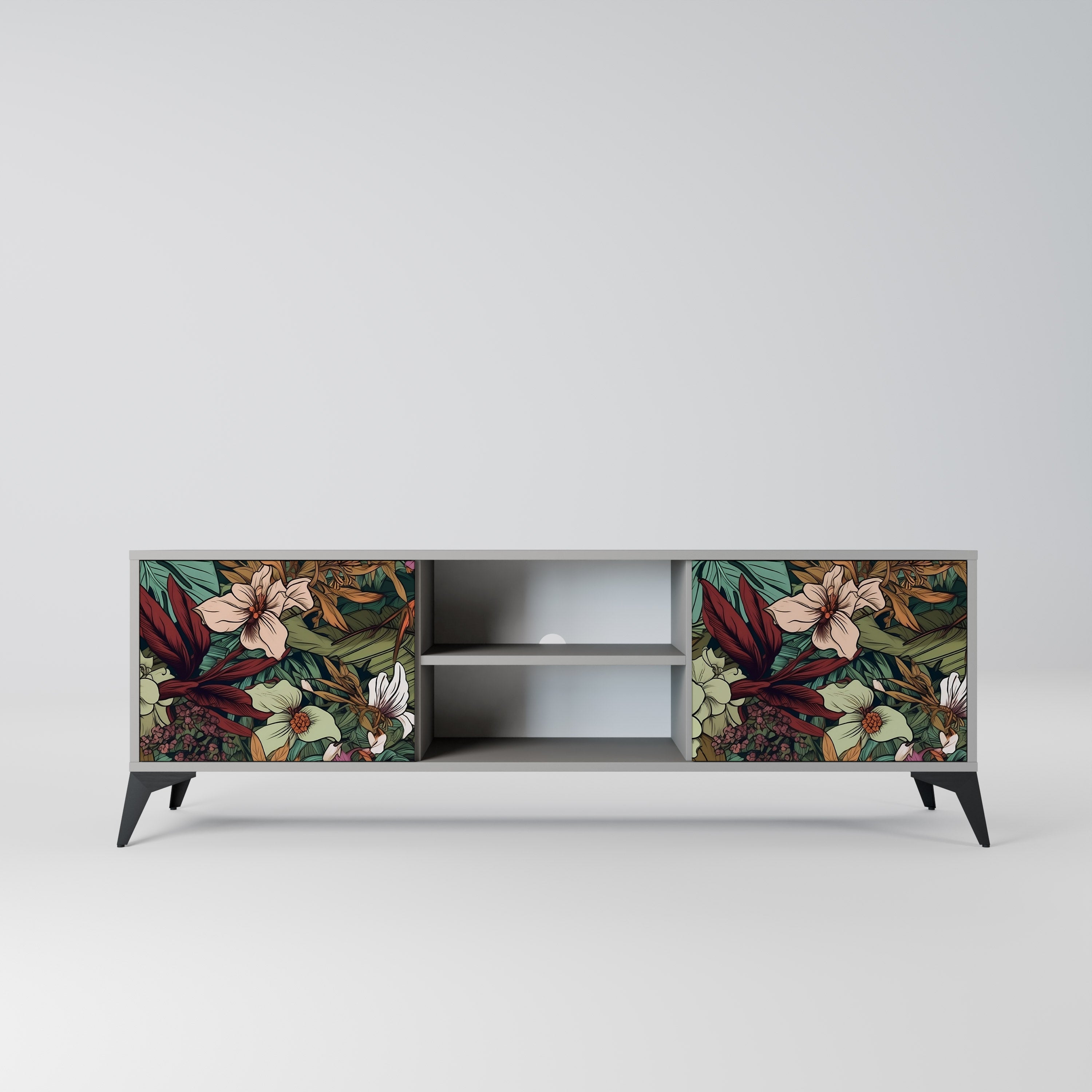 BOTANICAL EMERGENCE 2-Door TV Stand in Grey Finish