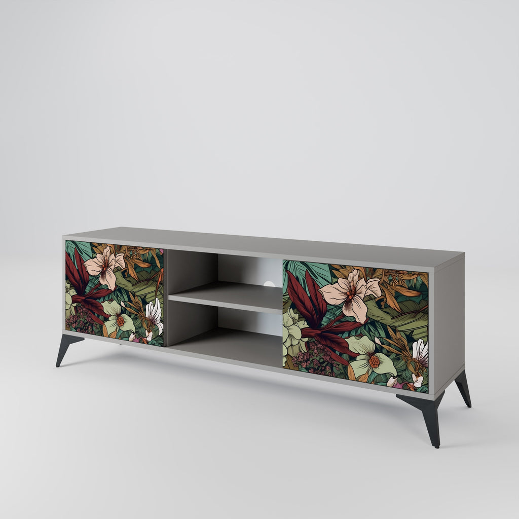 BOTANICAL EMERGENCE 2-Door TV Stand in Grey Finish