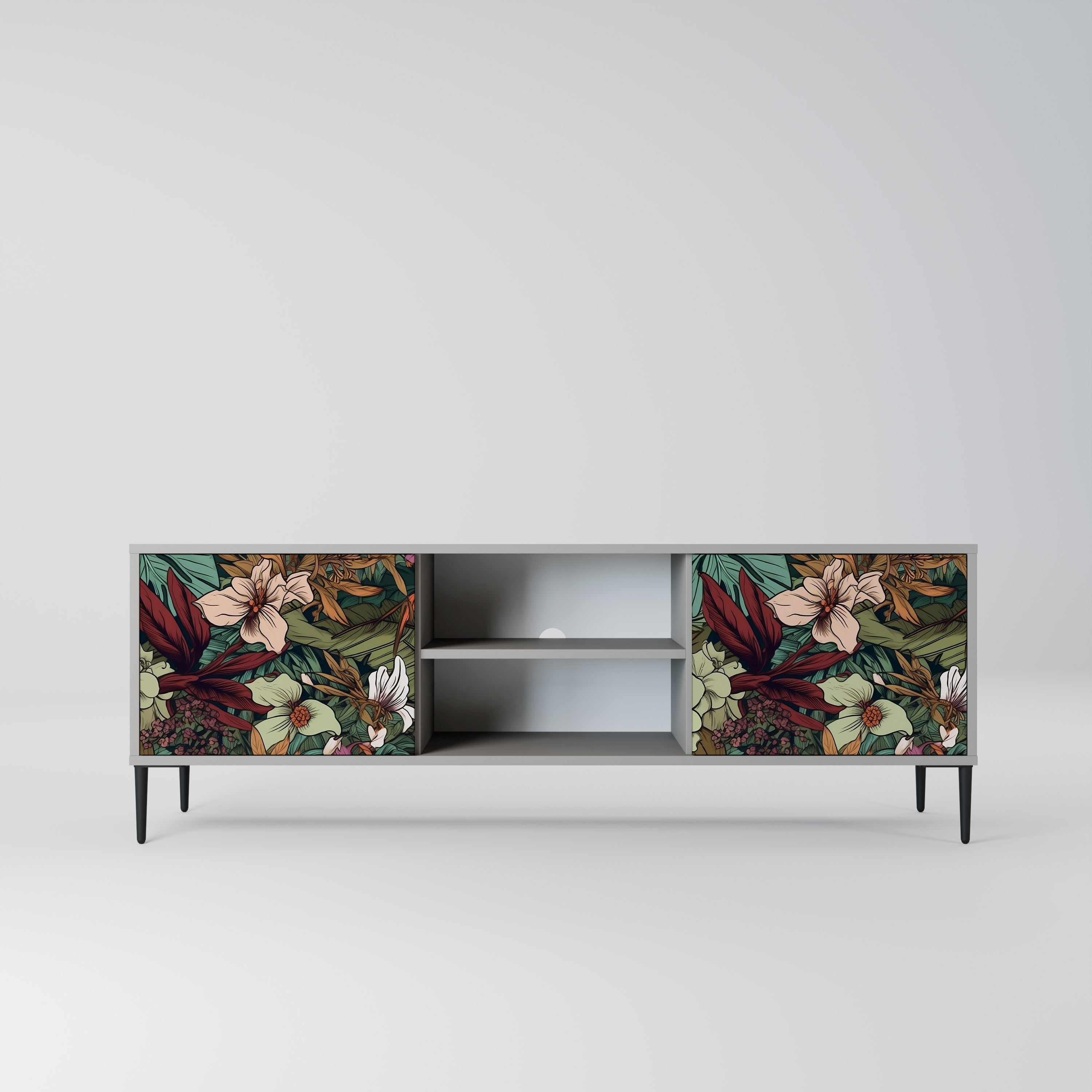 BOTANICAL EMERGENCE 2-Door TV Stand in Grey Finish