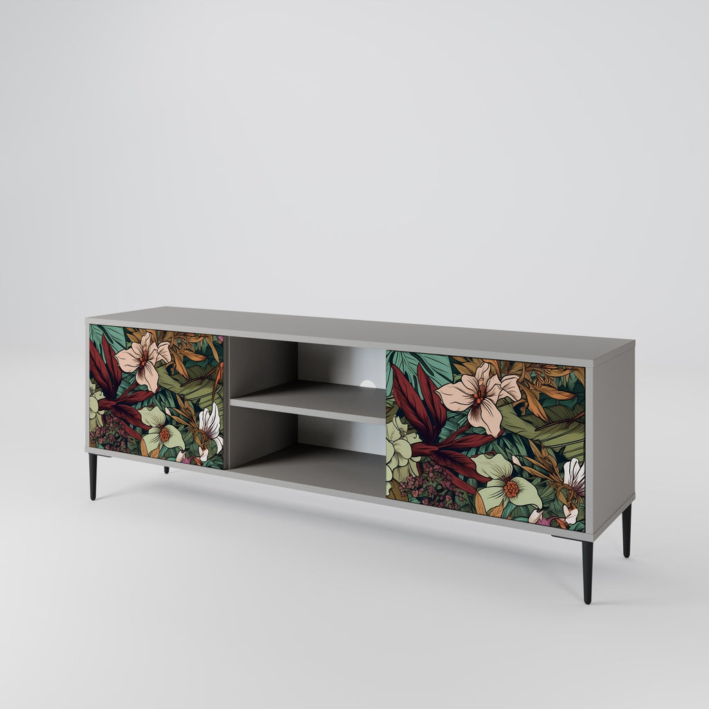 BOTANICAL EMERGENCE 2-Door TV Stand in Grey Finish