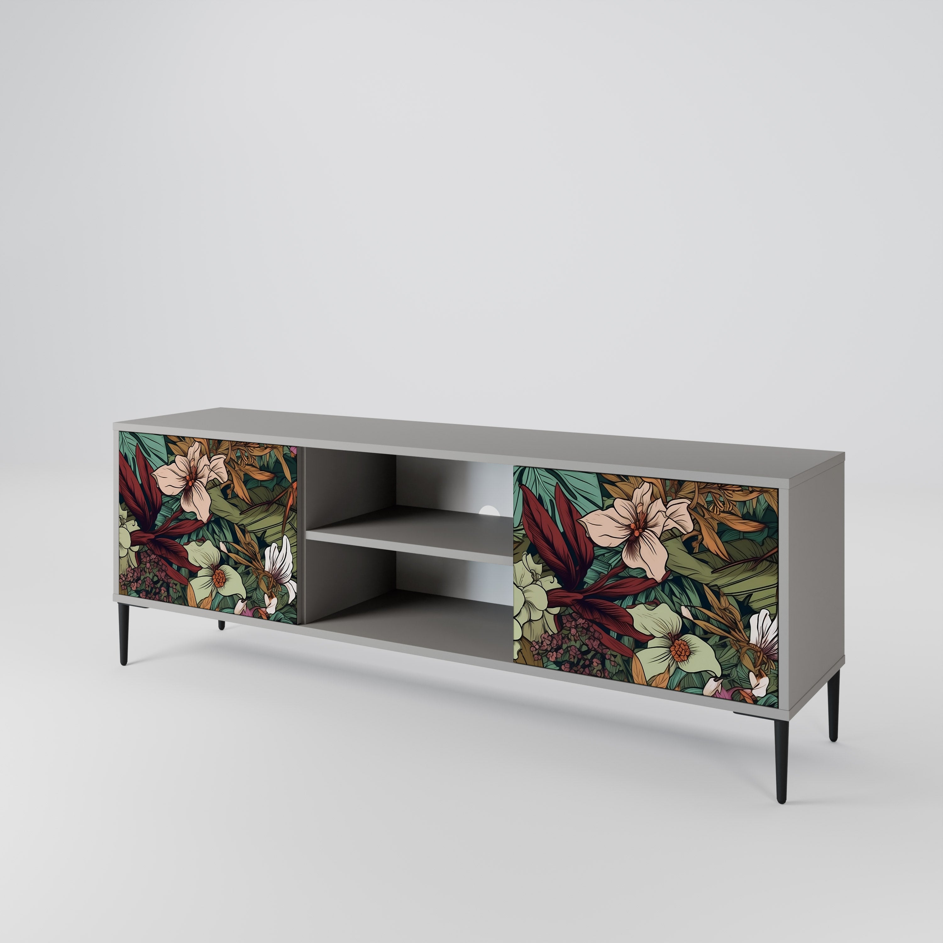 BOTANICAL EMERGENCE 2-Door TV Stand in Grey Finish