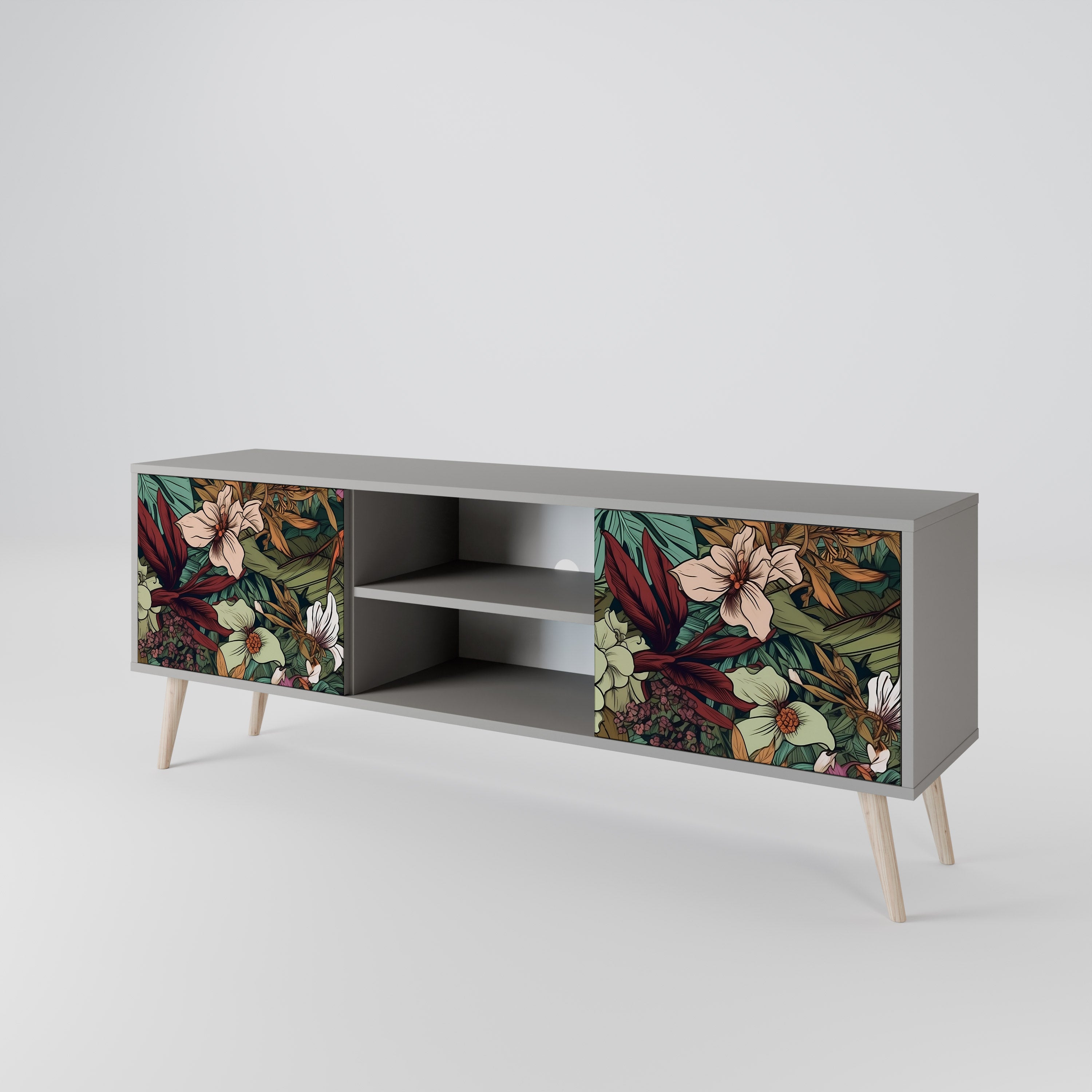 BOTANICAL EMERGENCE 2-Door TV Stand in Grey Finish