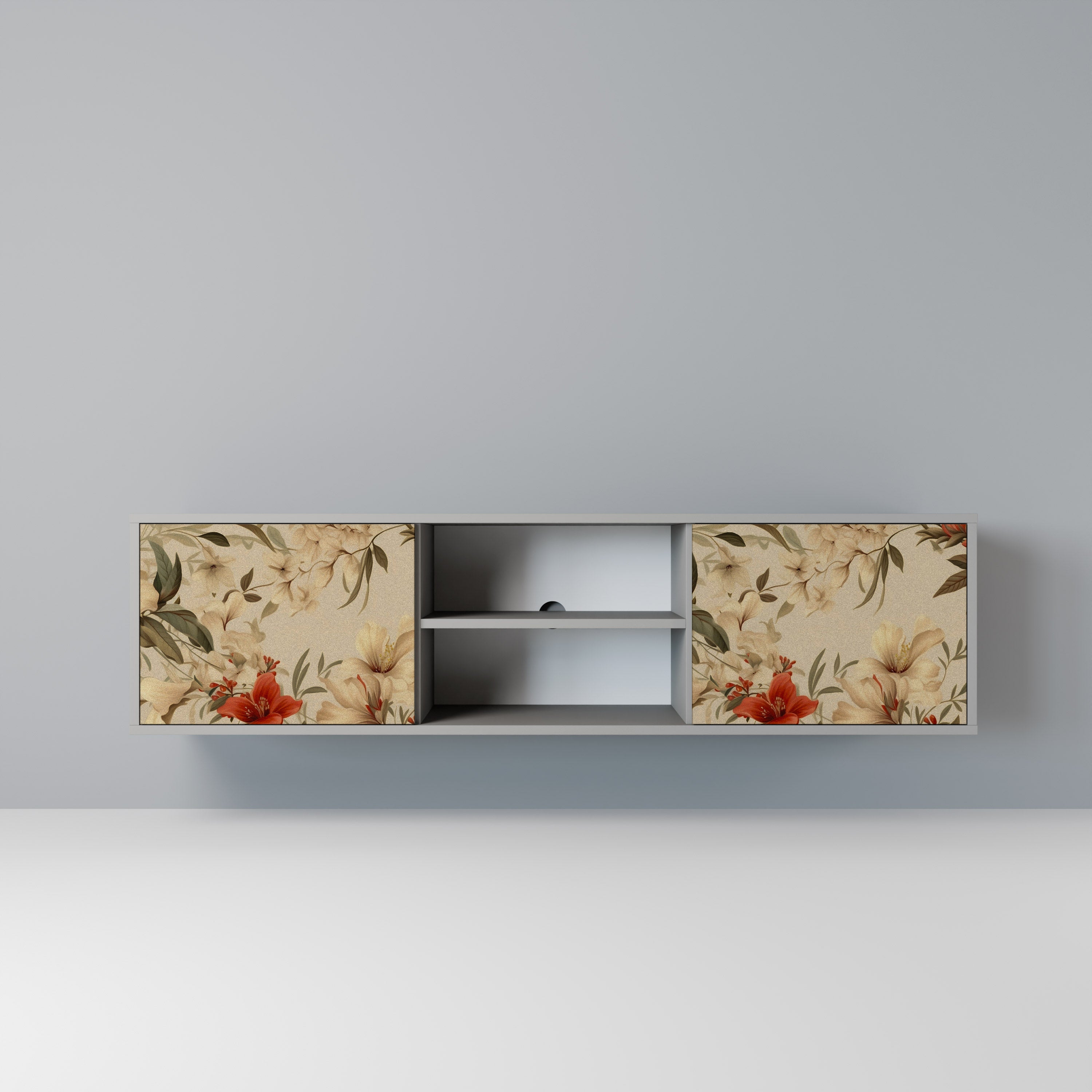 BLOOMING HARMONY 2-Door TV Stand in Grey Finish