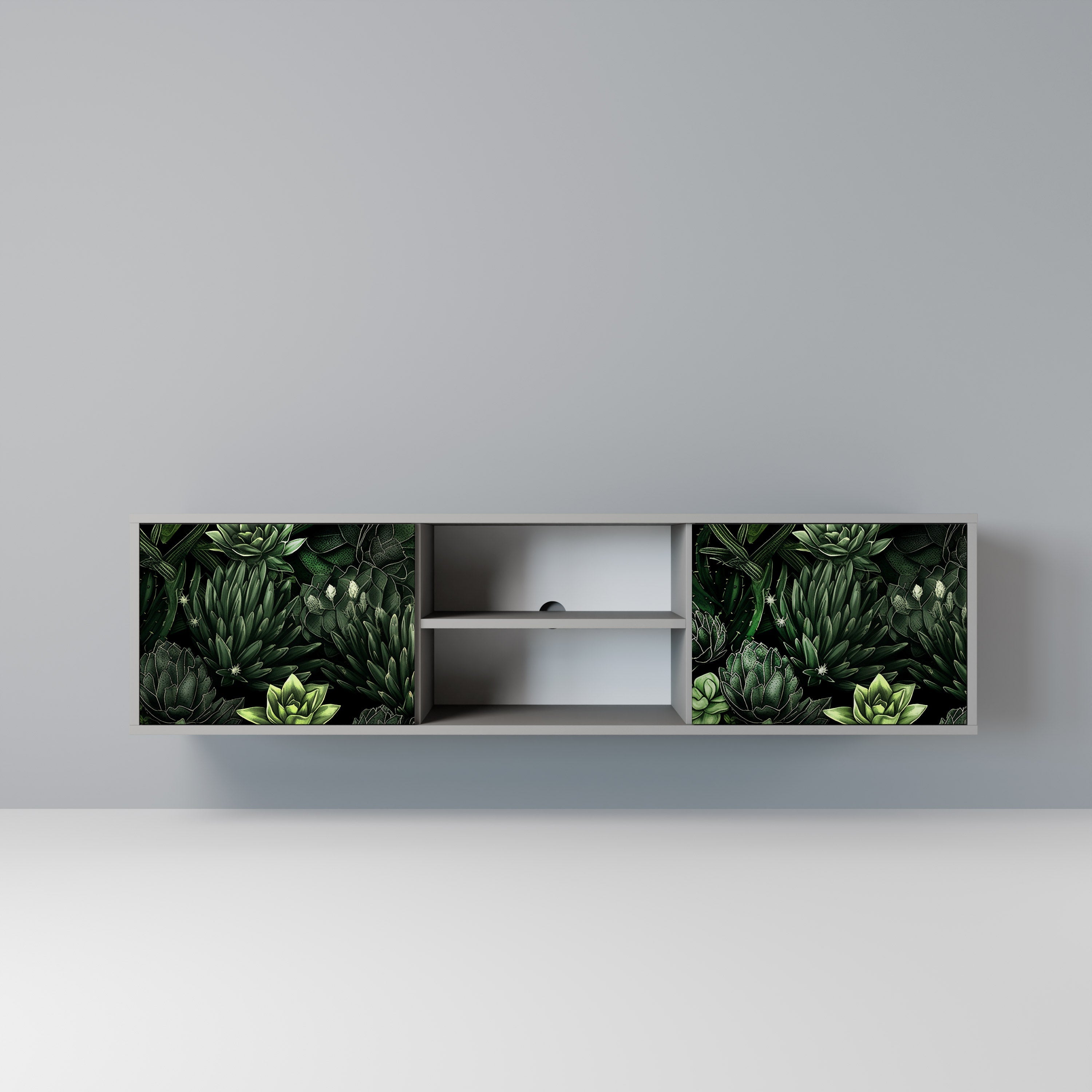 SUCCULENT JUNGLE 2-Door TV Stand in Grey Finish