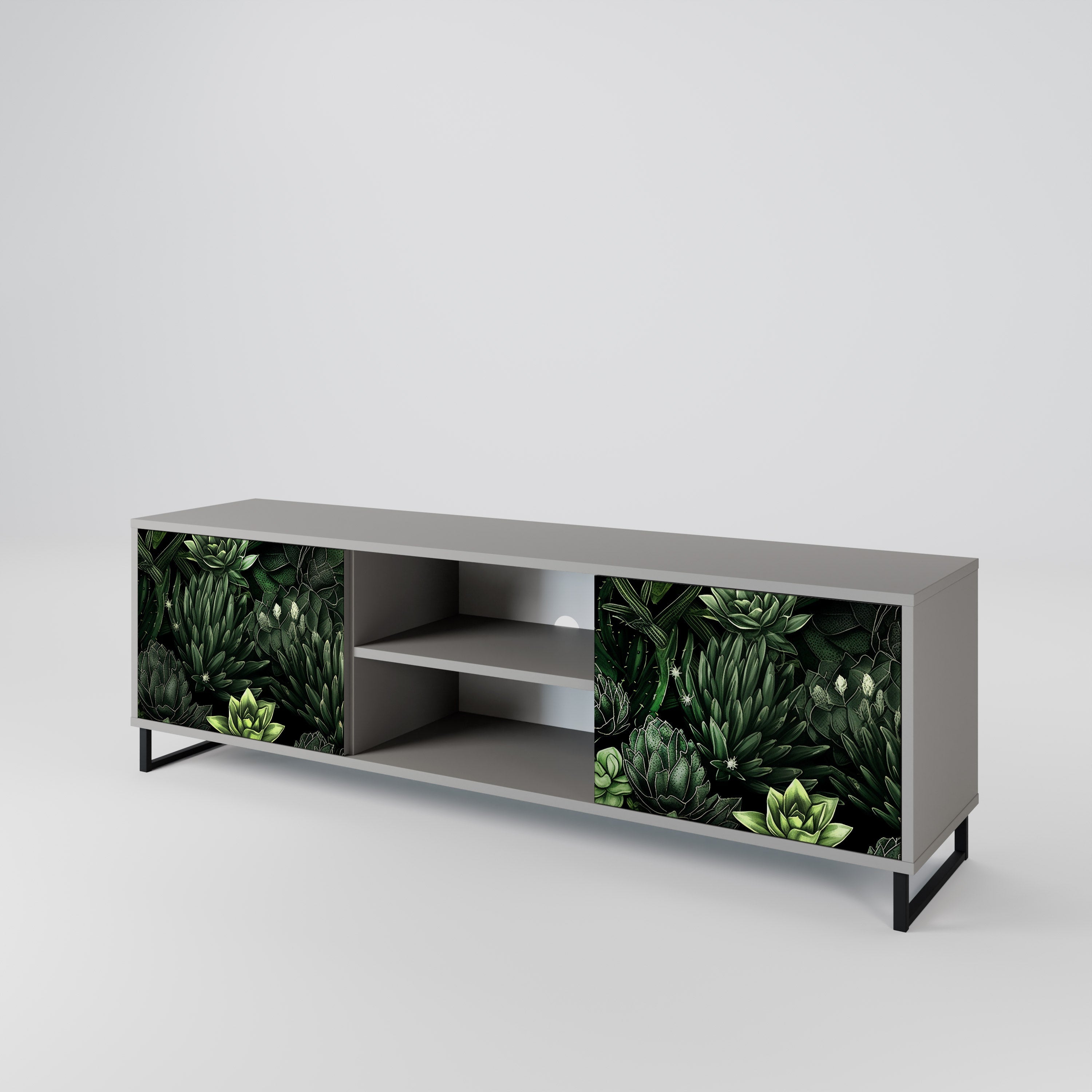 SUCCULENT JUNGLE 2-Door TV Stand in Grey Finish