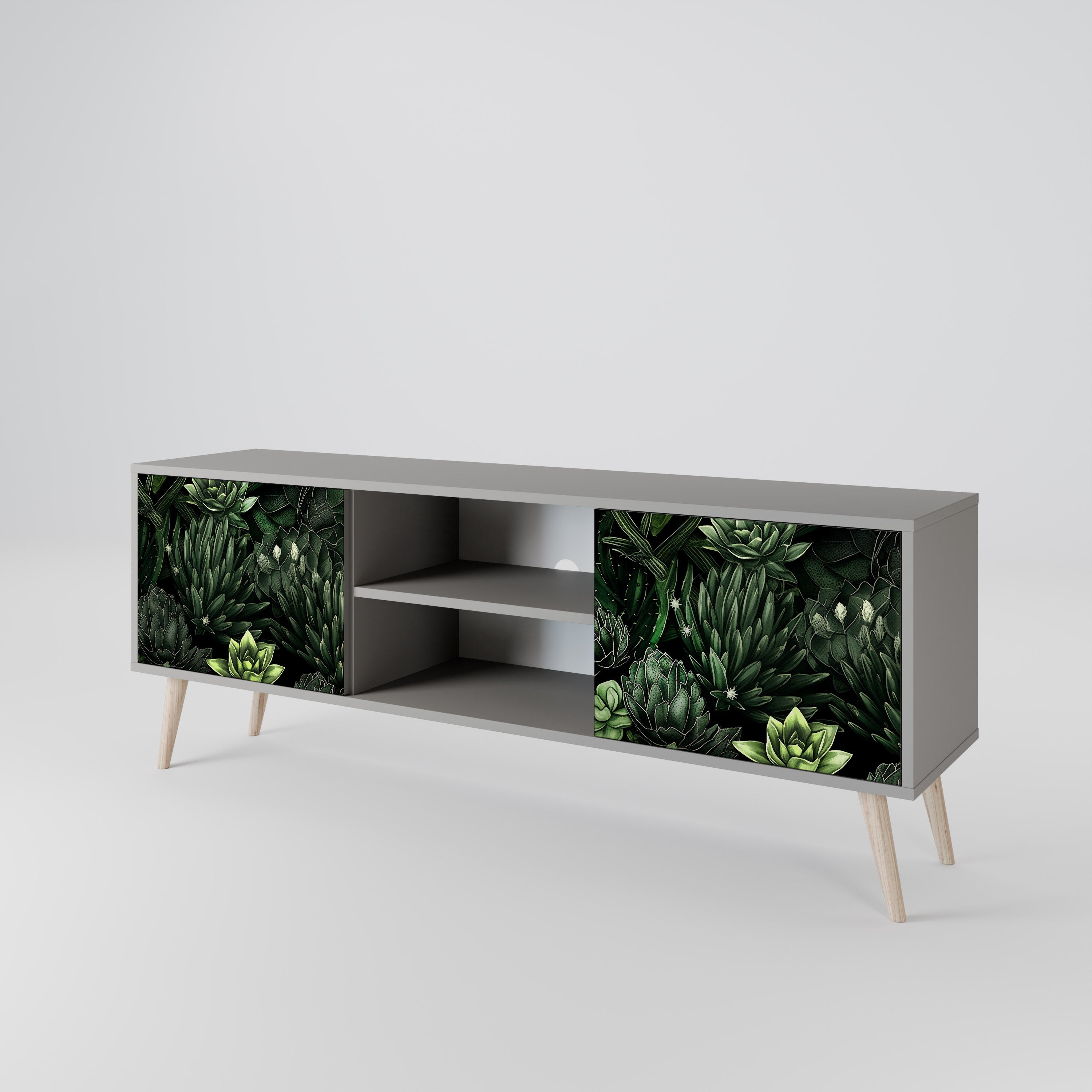 SUCCULENT JUNGLE 2-Door TV Stand in Grey Finish