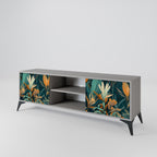 FLORAL SERENITY 2-Door TV Stand in Grey Finish