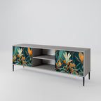 FLORAL SERENITY 2-Door TV Stand in Grey Finish